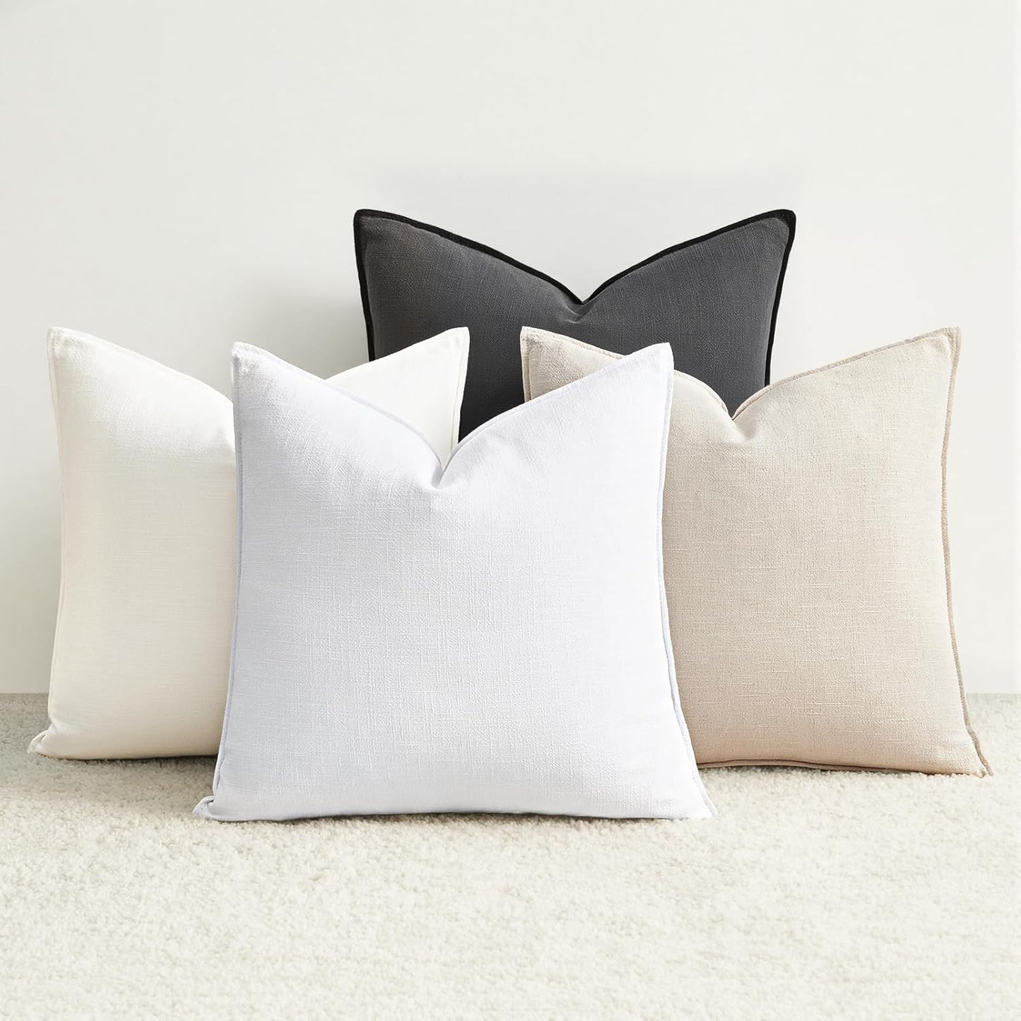 Couch Pillows Soft Linen Solid Lumbar Boho Cushion Cases / Neutral Grey / 20 x 12 / Set of 4