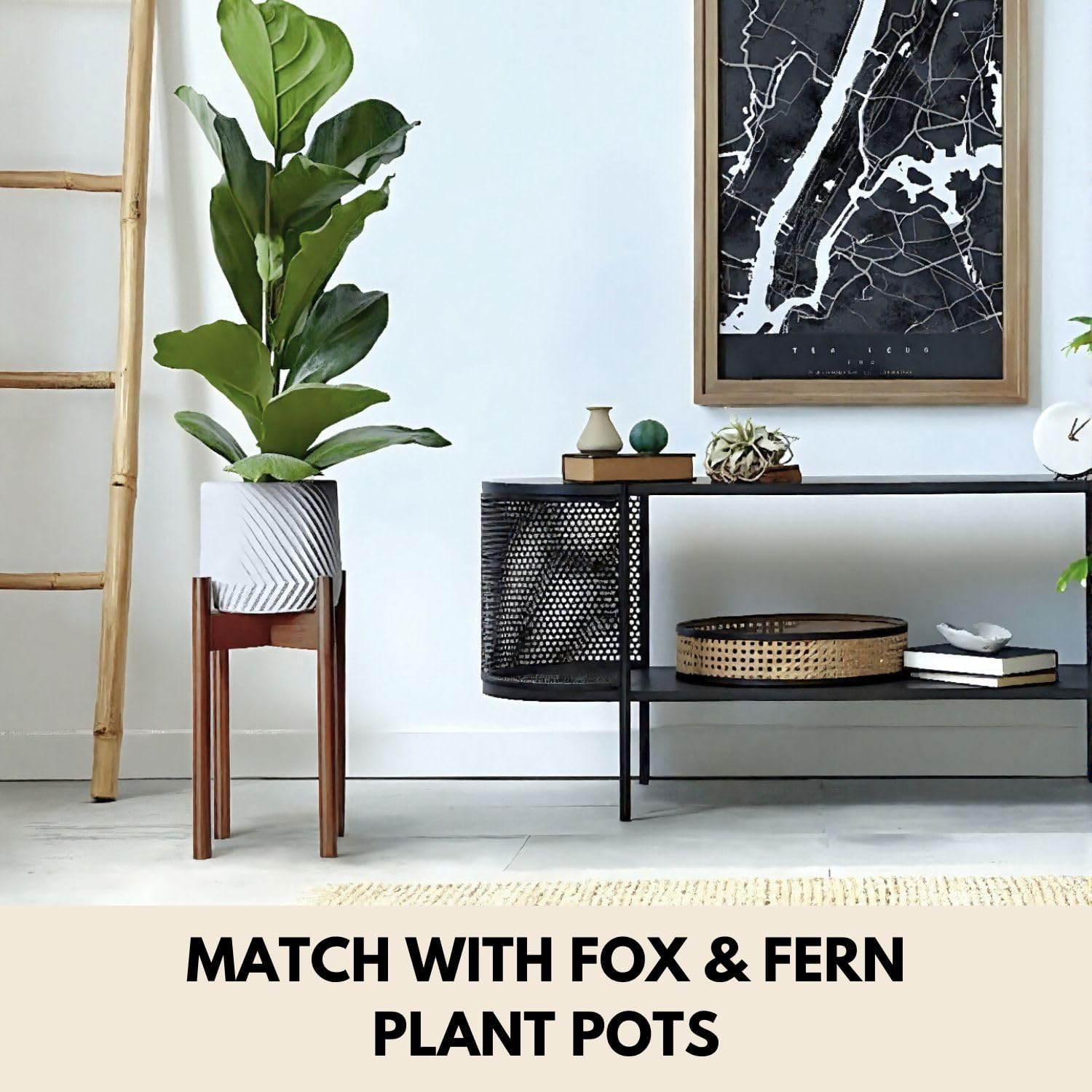 Fox & Fern Large Adjustable Plant Stand Indoor, Bamboo Stand, 8 - 12 Inch | Plug In Design, Holds 200 lbs, Two Heights