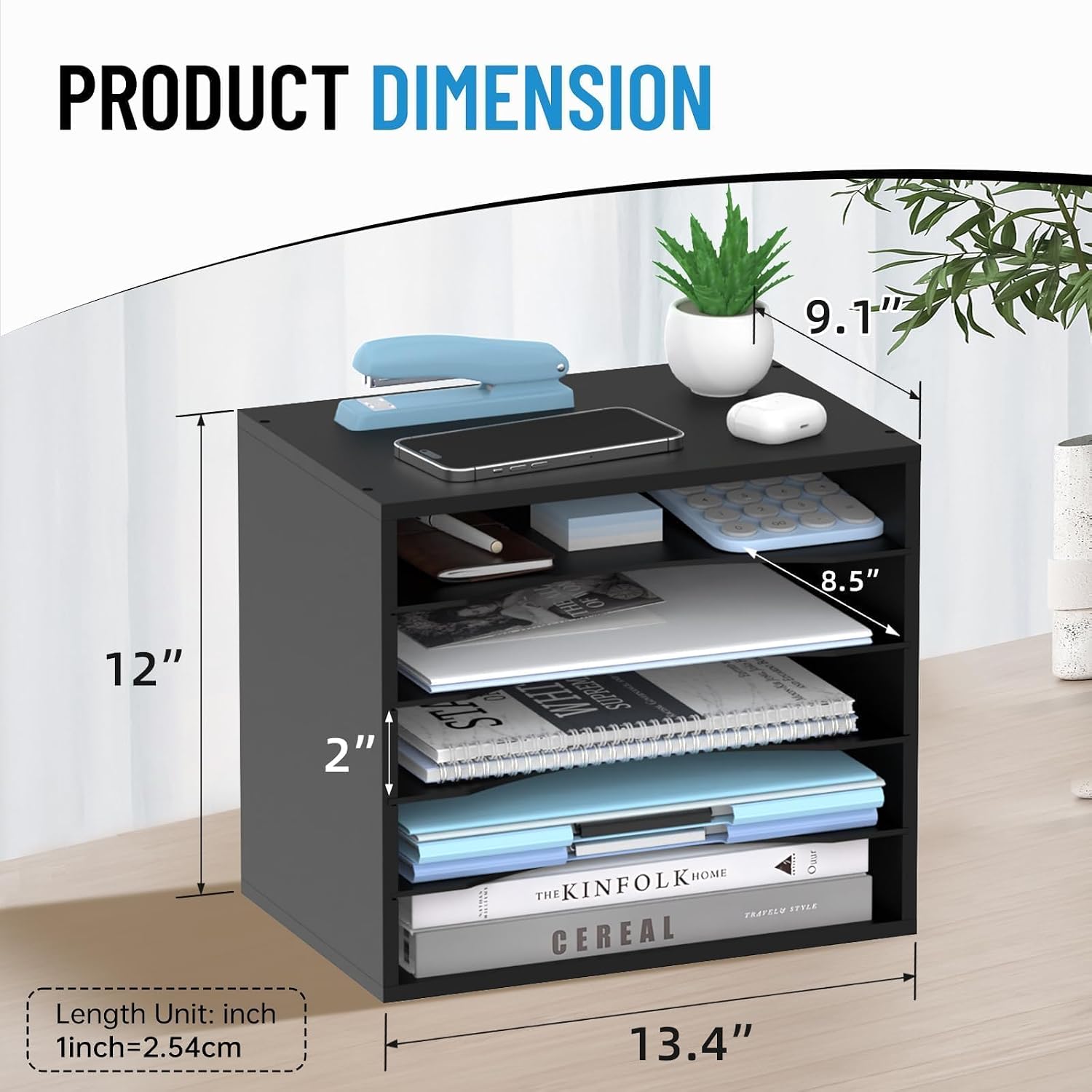 5-Tier Paper Organizer for Desk, Adjustable Mail Organizer, Black | 5-Tier Paper Organizer and Mail Organizer for Desk