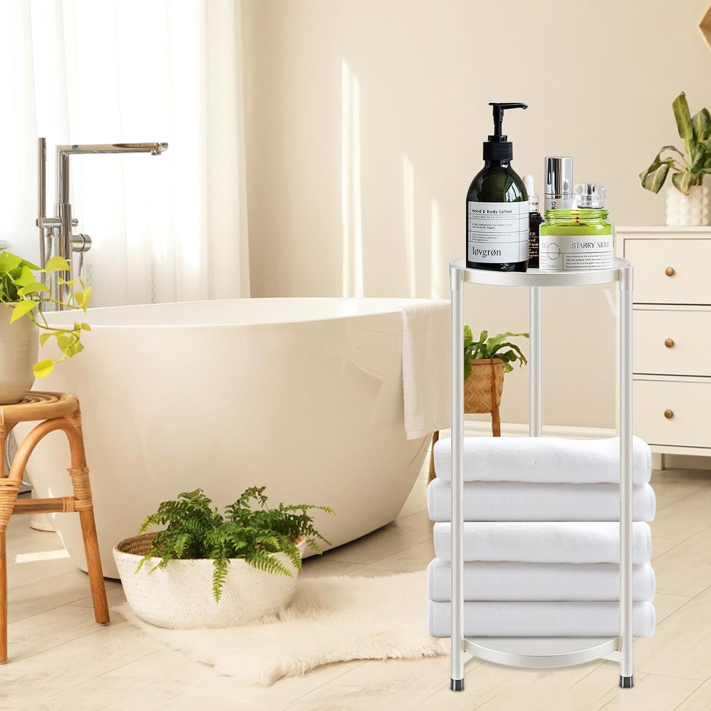 2 Tier Plant Stand Indoor Tall, White Corner Tiered Round Plant Stand for Indoor Multiple Plants, Metal Flower Pot