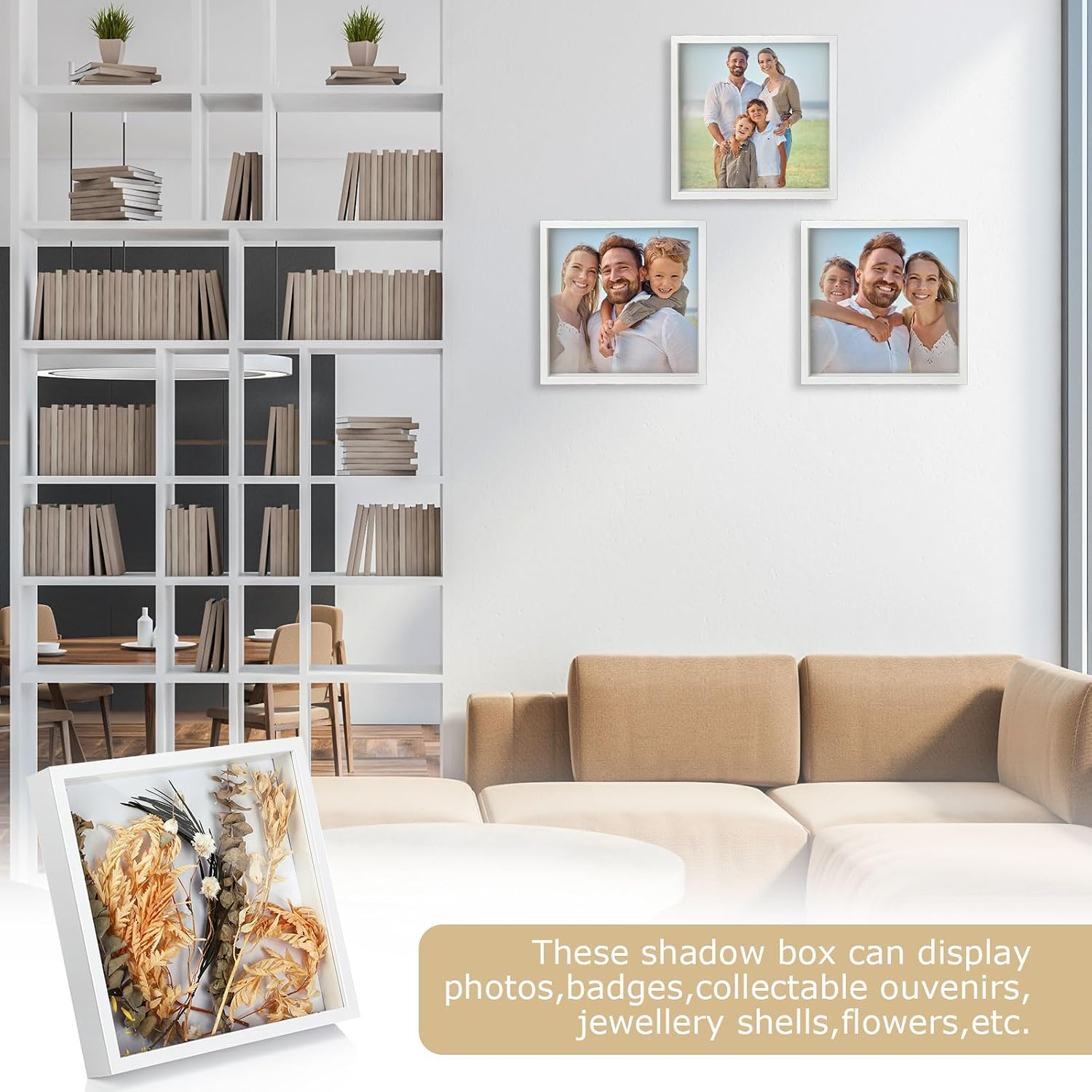 6 Pieces Shadow Box Picture Frame, White, 10 X 10 Inch | Deep Display Case for Graduation Medals Wedding Crafts Pins