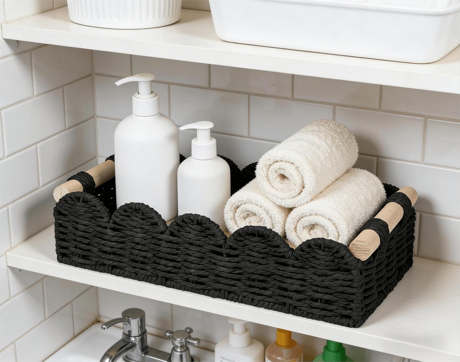 Small Wicker Toilet Tank Top Decorative Baskets for Countertop / Black / 12.99 x 6.3 x 3.15 / S - In