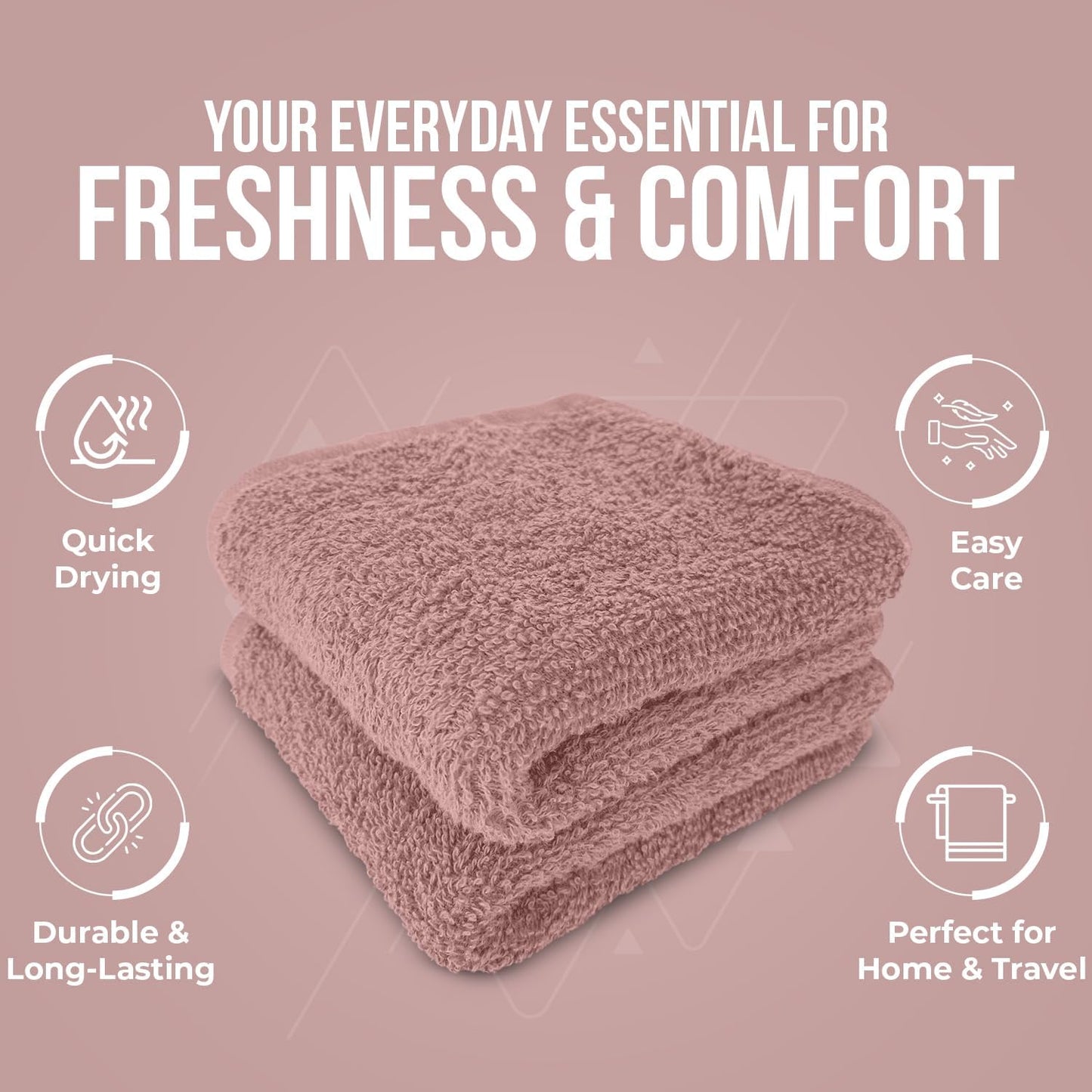 DAN RIVER 24 Pack Cotton Wash Cloths Set for Showering [12x12] Dusty Pink | Lighter Weight, Quick to Dry, Super Soft &