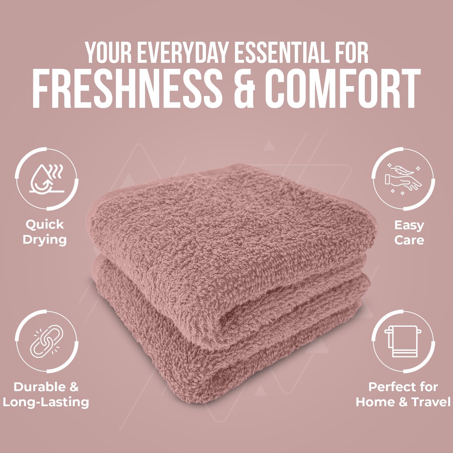 DAN RIVER 24 Pack Cotton Wash Cloths Set for Showering [12x12] Dusty Pink | Lighter Weight, Quick to Dry, Super Soft &