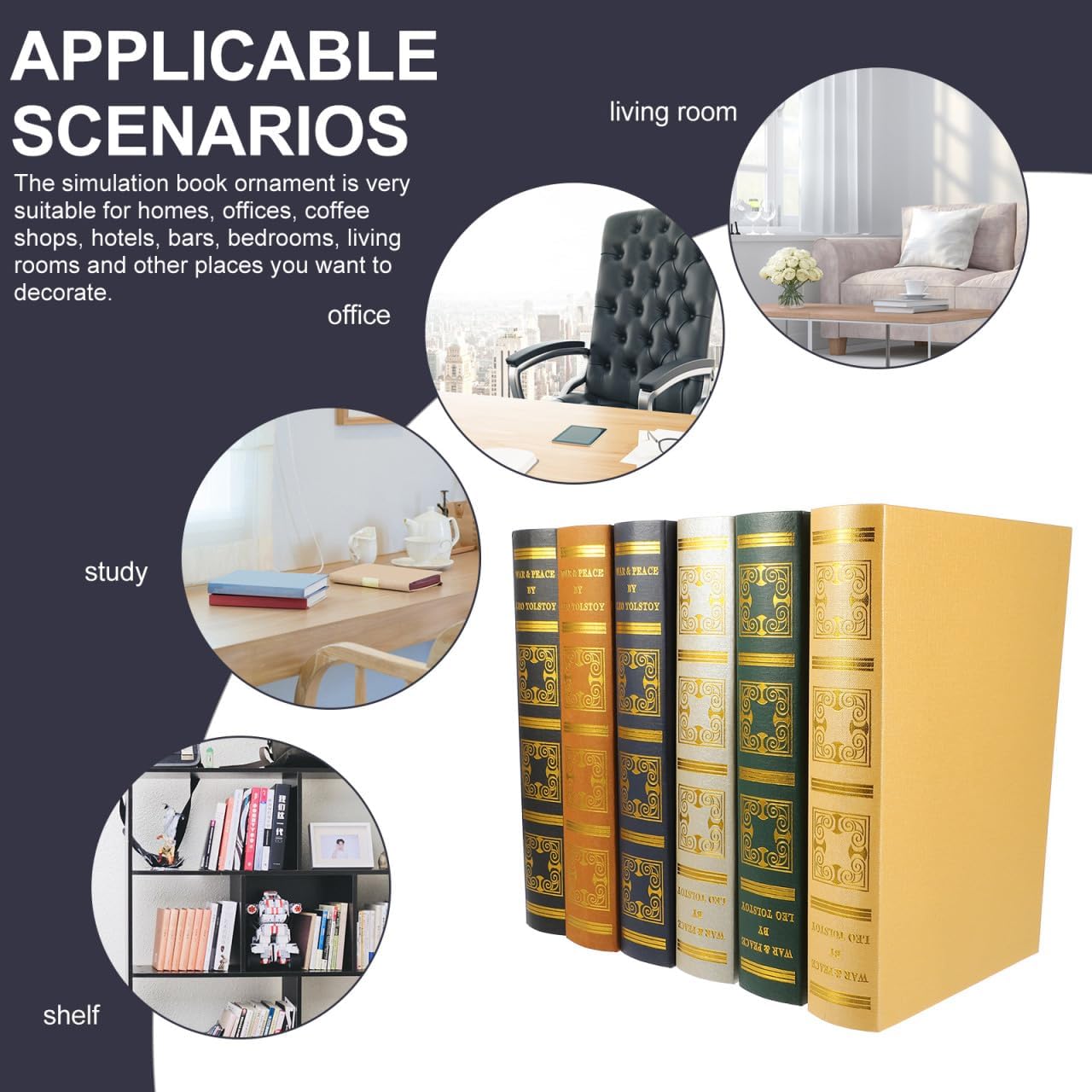 props bookcase books hollow artificial fake decoration antique storage box coated paper / Set of 6