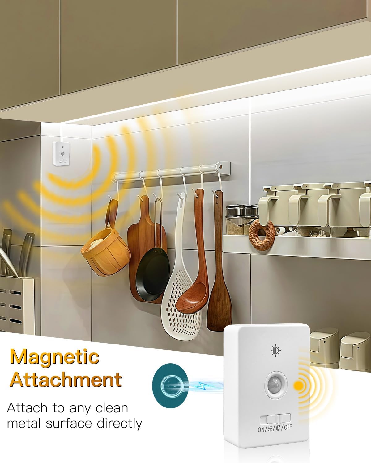 Under Cabinet Lighting Wireless, 2 Pack 5000mAh 13FT COB Motion Sensor Led Light Strips Indoor, Rechargeable Battery