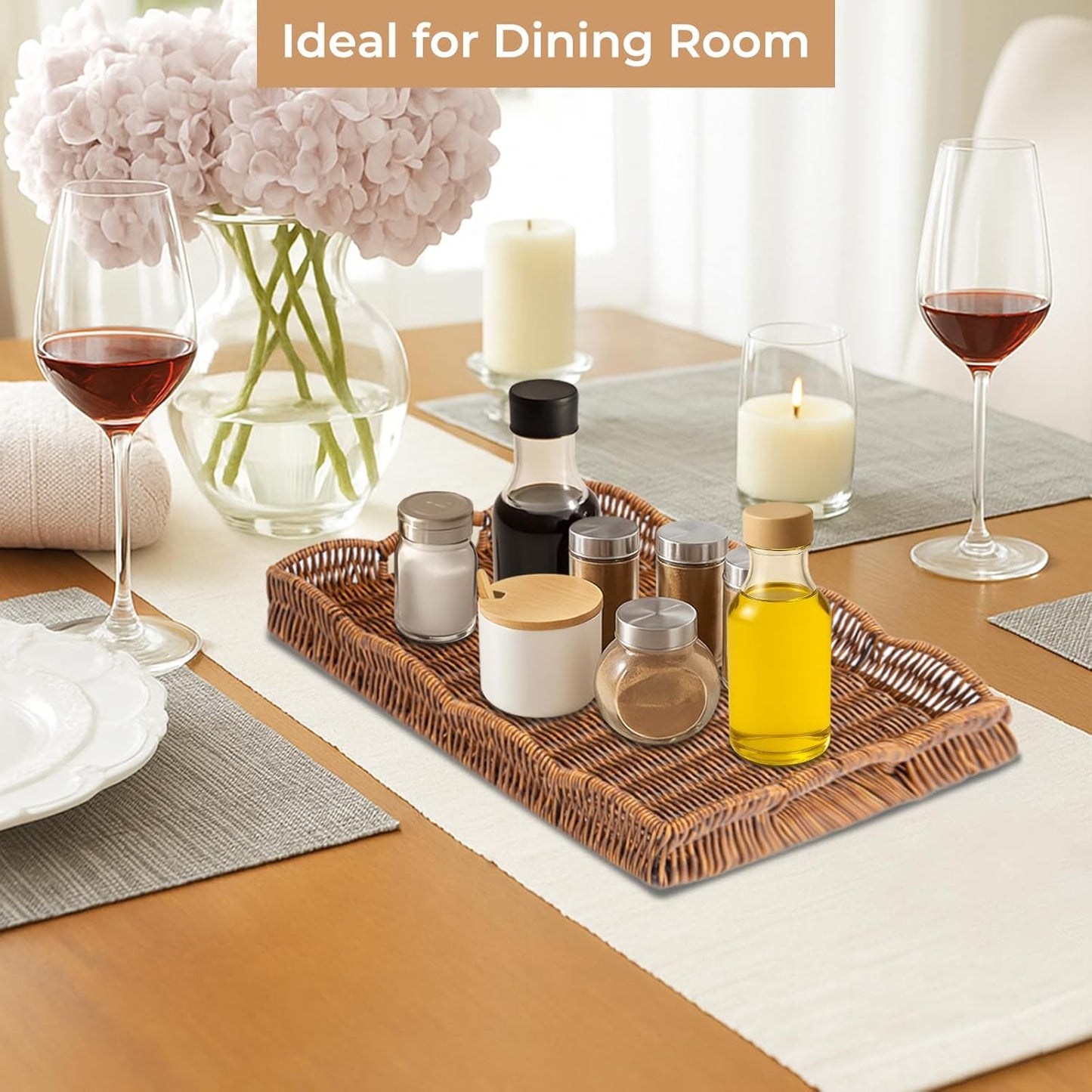 Rectangle Wicker Scalloped Tray / Brown