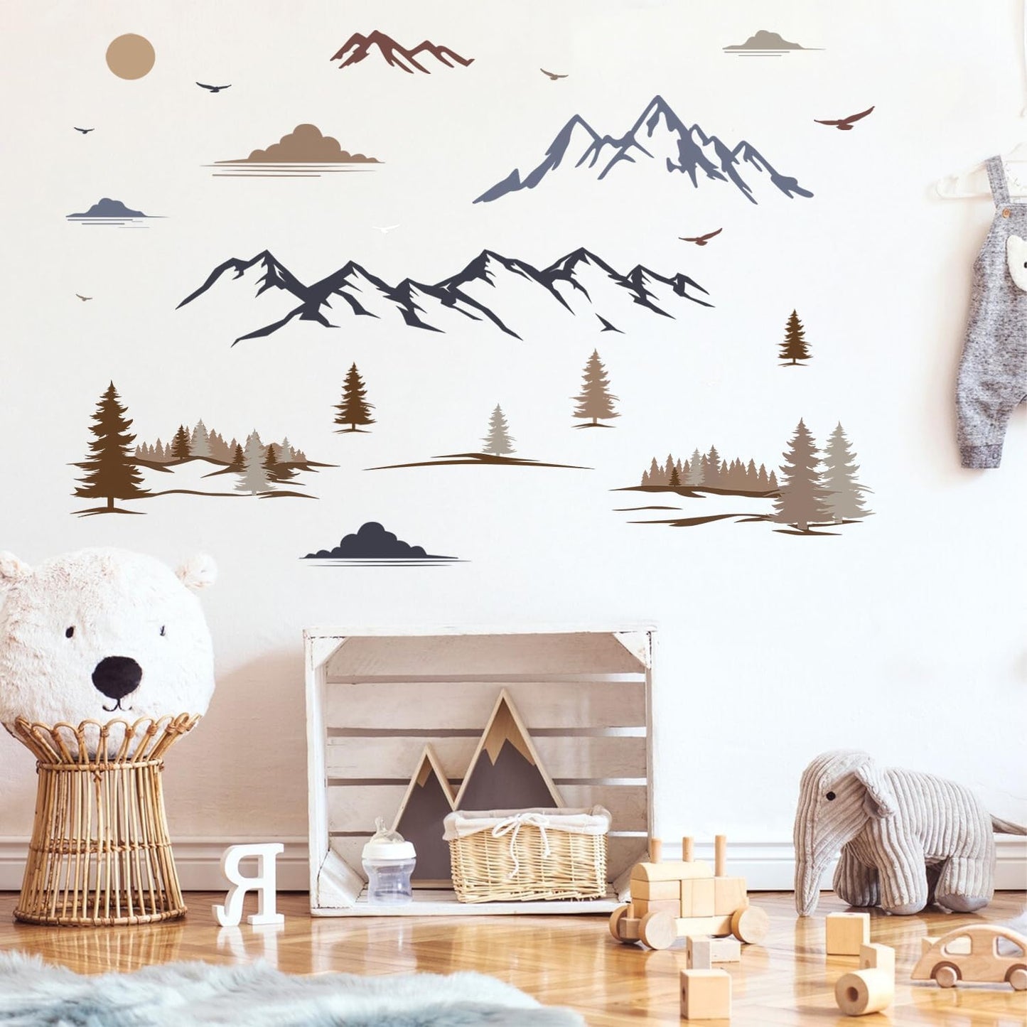 Big Wall Decal Peel and Stick "Forest Nature Landscape Window Clings Ridge Pine / Mountain / 35 x 16