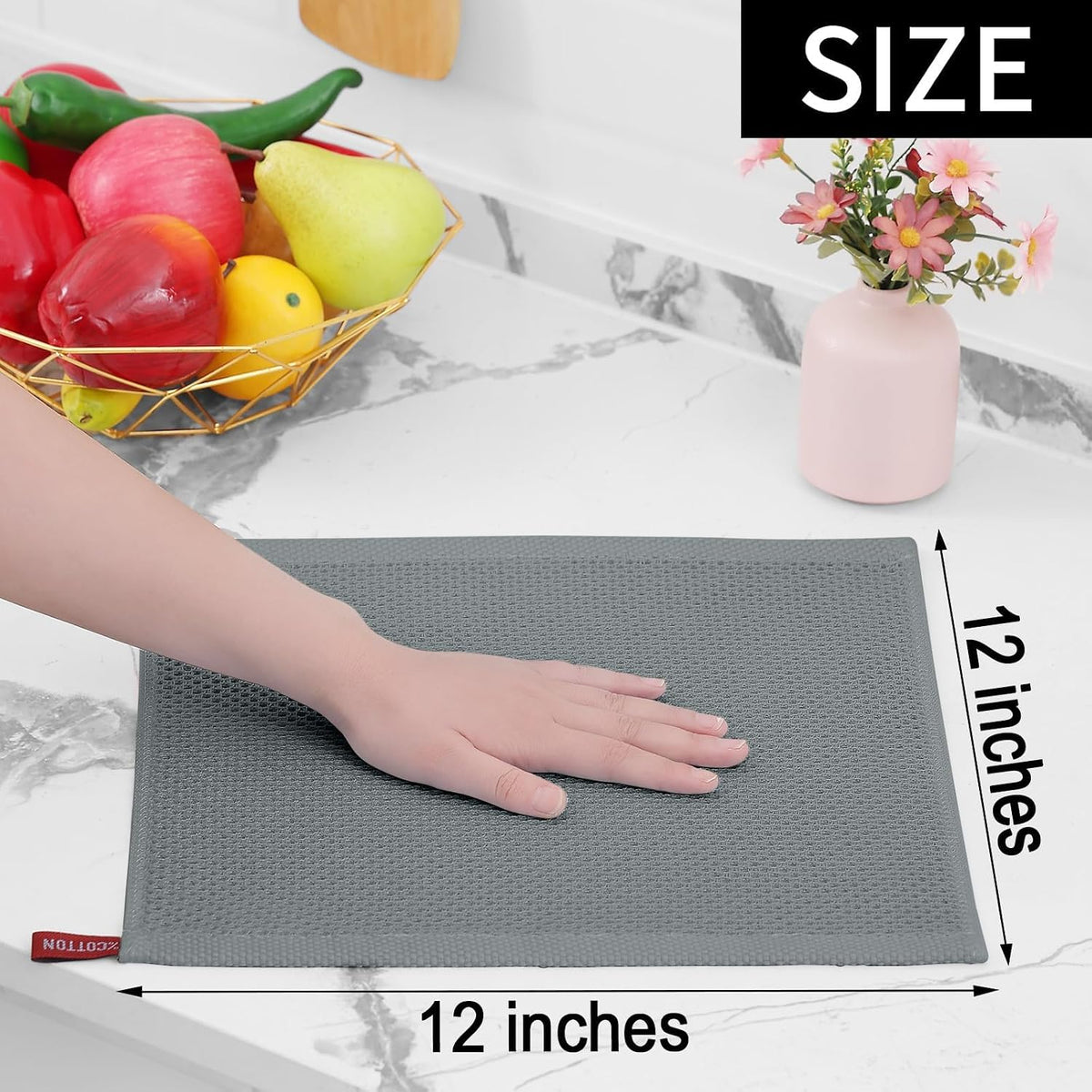 Homaxy 100% Cotton Waffle Weave Kitchen Dish Cloths 24-Pack, Grey | 12 x 12 Inches, Ultra Soft Absorbent Dish Towels