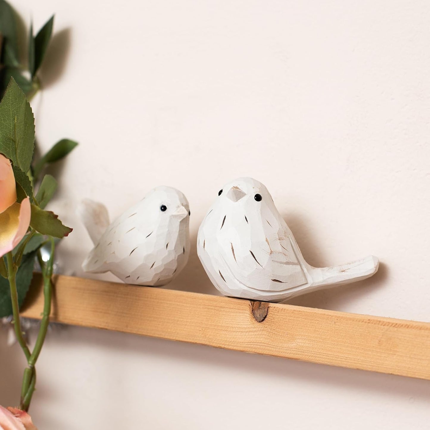 Rustic White Carved Bird Statues / White Farmhouse Birds / Set of 2
