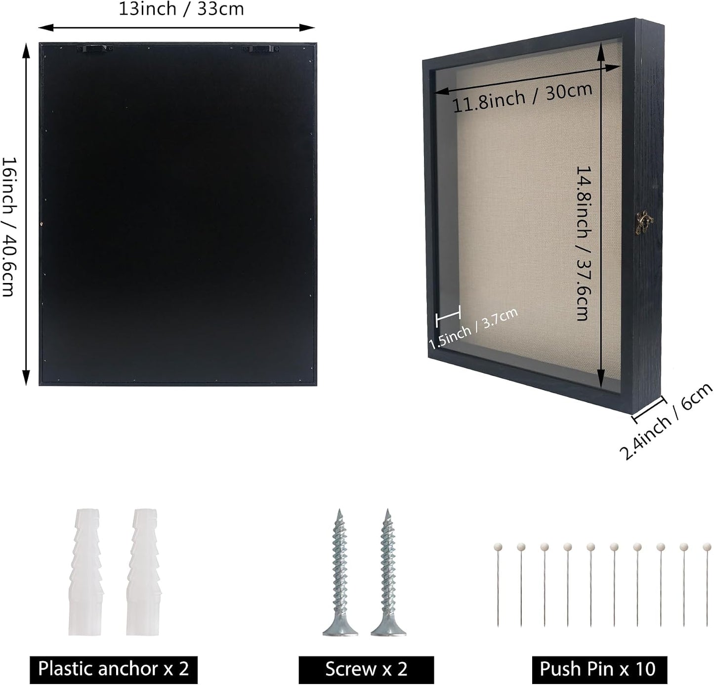 Large Graduation Shadow Box Frame for Cap Gown, Black 13x16 Display Case | Hinged Front Open Door Keepsake Box with