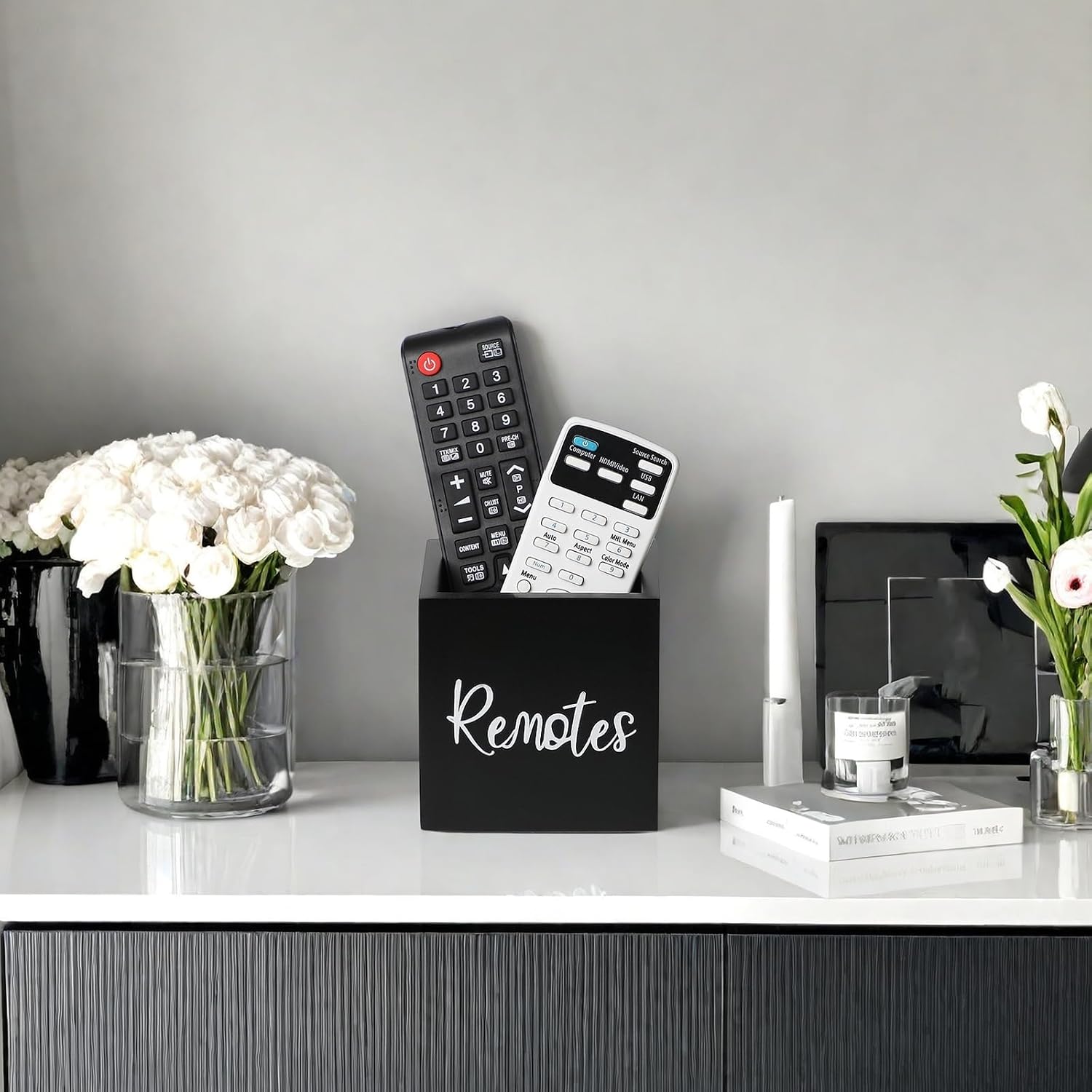 Wood Remote Control Holder / Black / S,for 2 or 3 Remote Controls