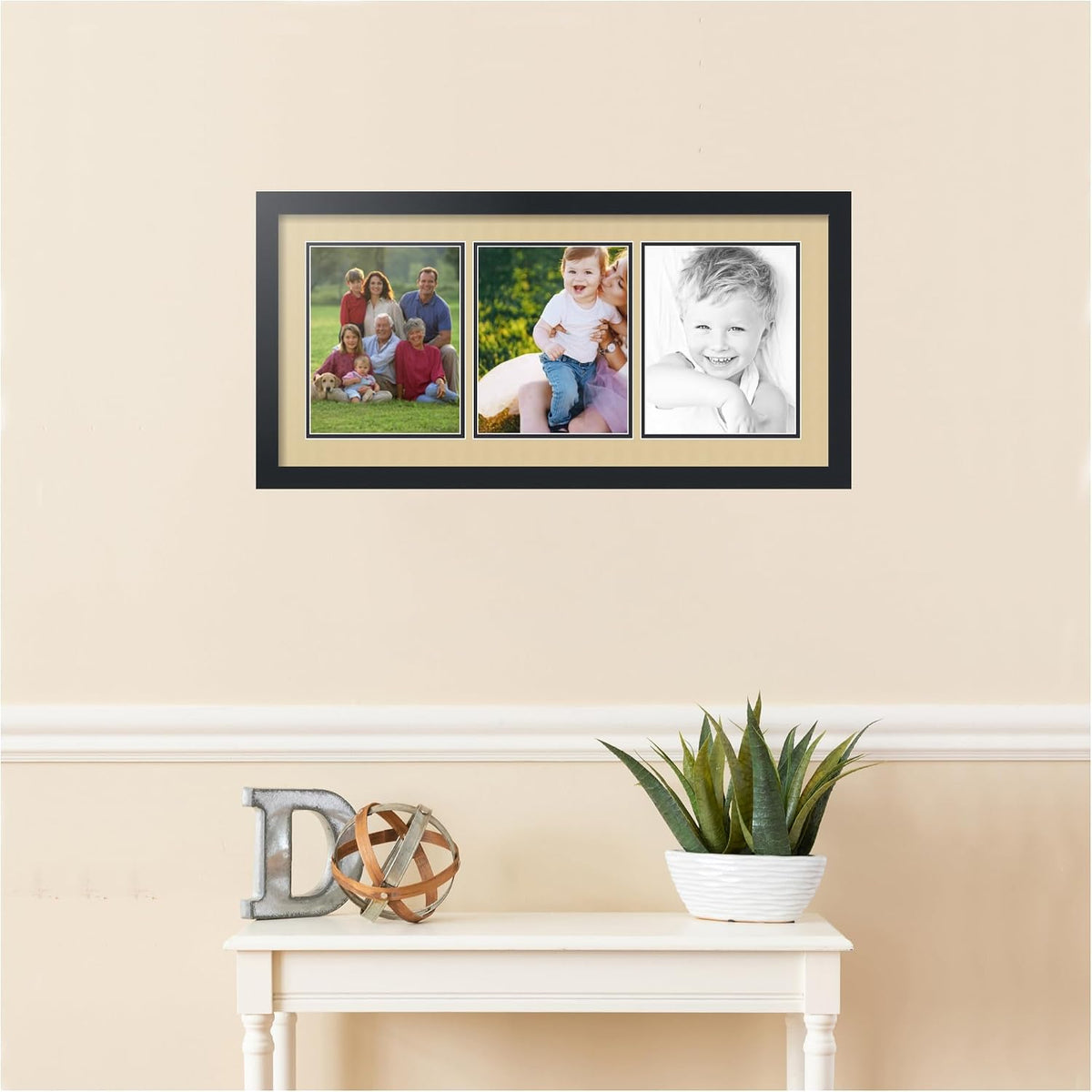 ArtToFrames Collage Picture Frame 3 Opening 3-8x10 Photo Frame | Made in USA | Black Frame Green Whisper and Black Mats