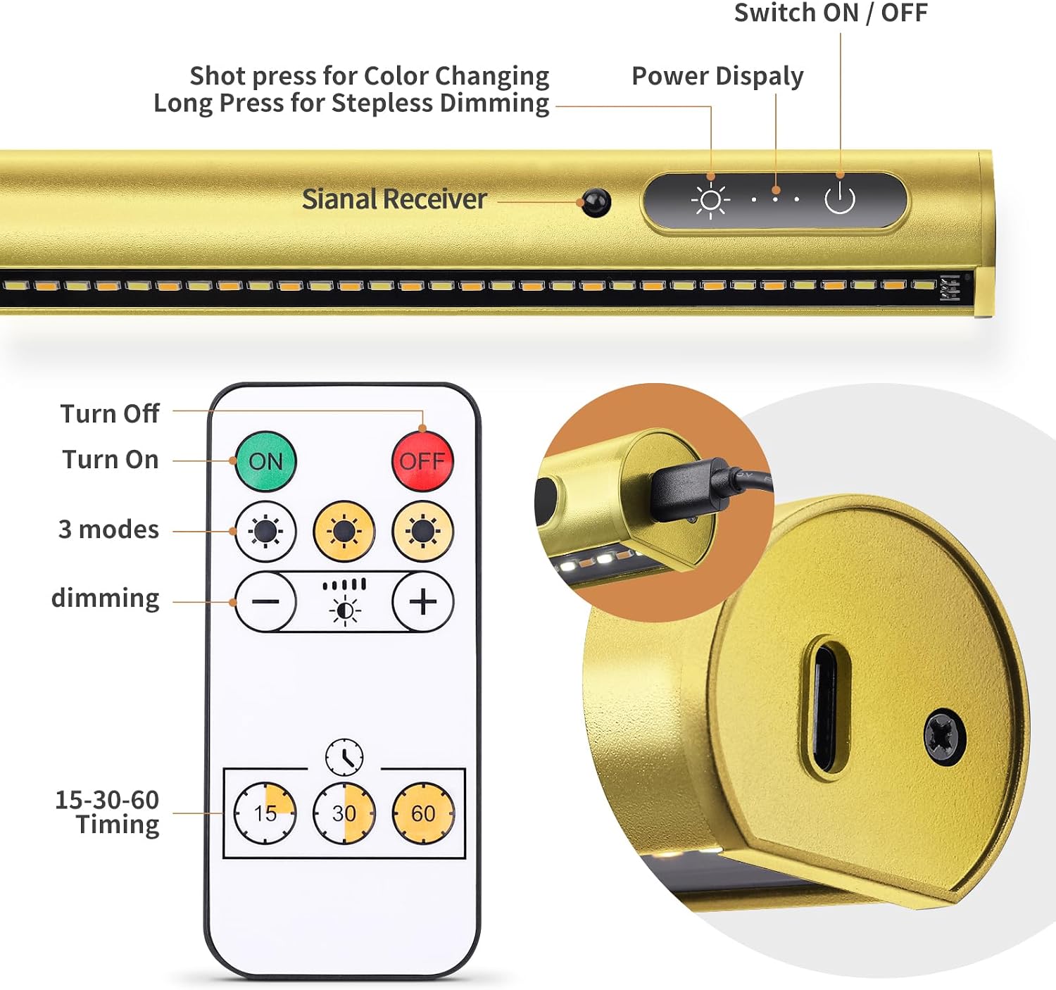 Battery Operated Wireless Picture Light，Rechargeable/Plugged in 31.5inch Painting Display Light,Remote Control Wall
