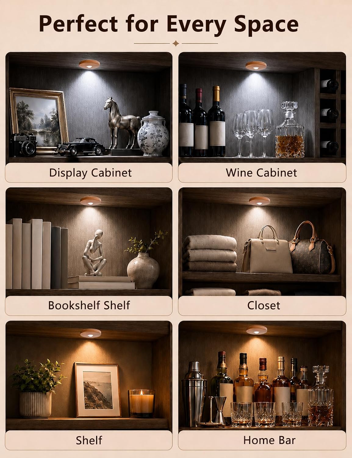 Puck lights with remote, 2000mAh rechargeable cabinet light, Under Cabinet Lighting Wireless, Display Cabinet, Dimmable