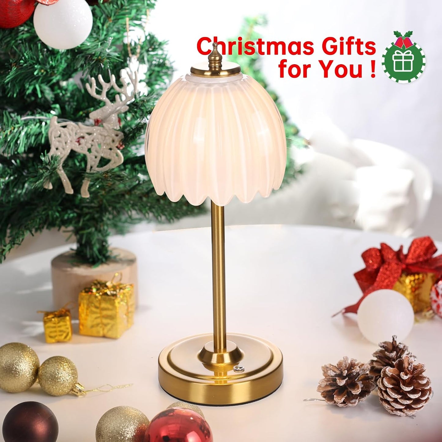 Shenmoyl Set of 2 Tulip Table Lamp with 5000mAh Battery & Touch Control, Cordless Table Lamp with 3 Colors, Dimmable