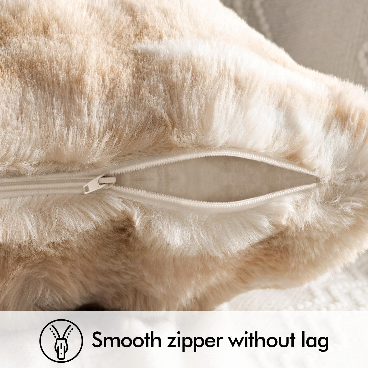 Faux Fur Pillow Covers Thick Soft Plush Throw Pillows Spring Home / 18 x 18 / White-beige / Set of 2