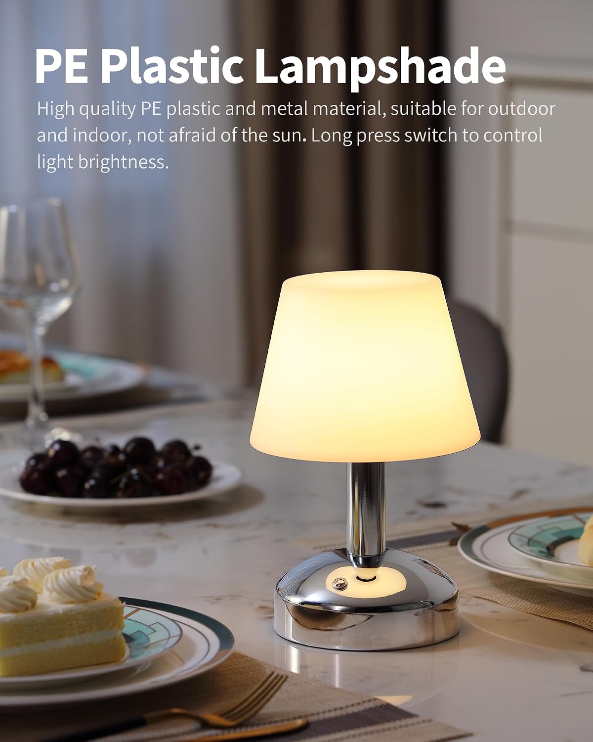 KDG Silver Cordless Small Table Lamp, Portable LED Dimmable Desk Lamp | Modern 4000mAh Rechargeable Battery Operated