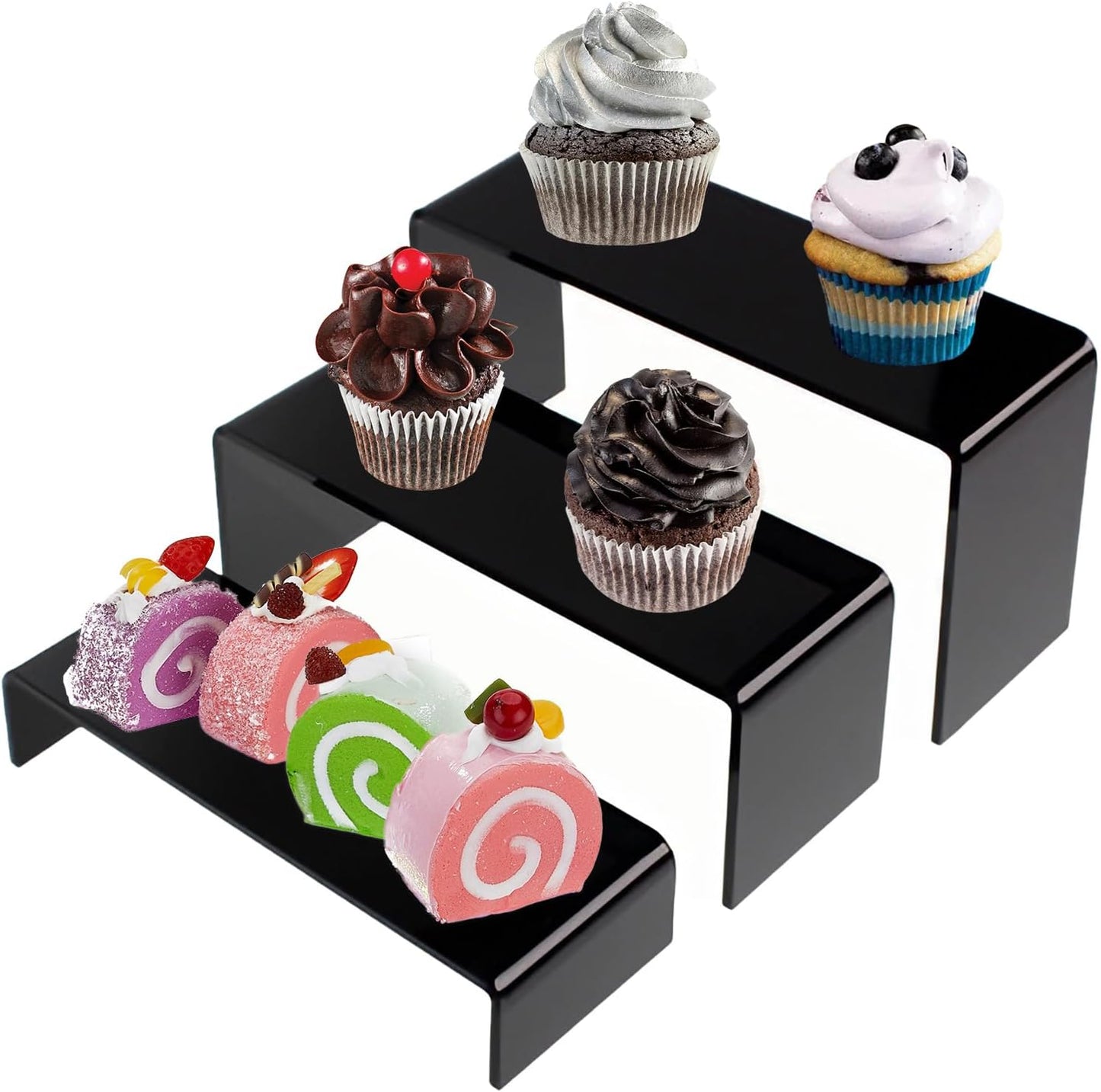 Tiered Stands for Party Table / Black / Set of 3