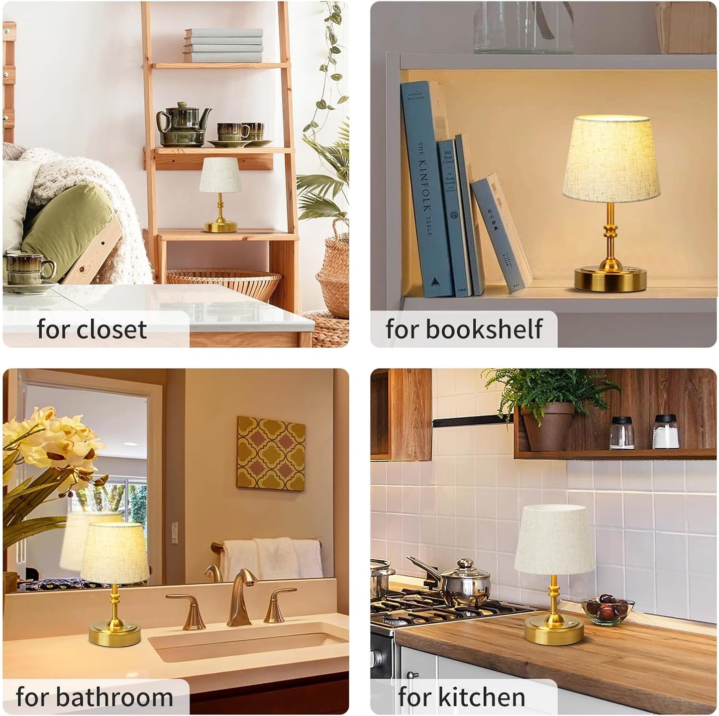 ONEWISH Small Cordless Lamp, Battery Operated Table lamp Dimmable, 4000mAh Rechargeable, Touch Bedside Lamp with Beige