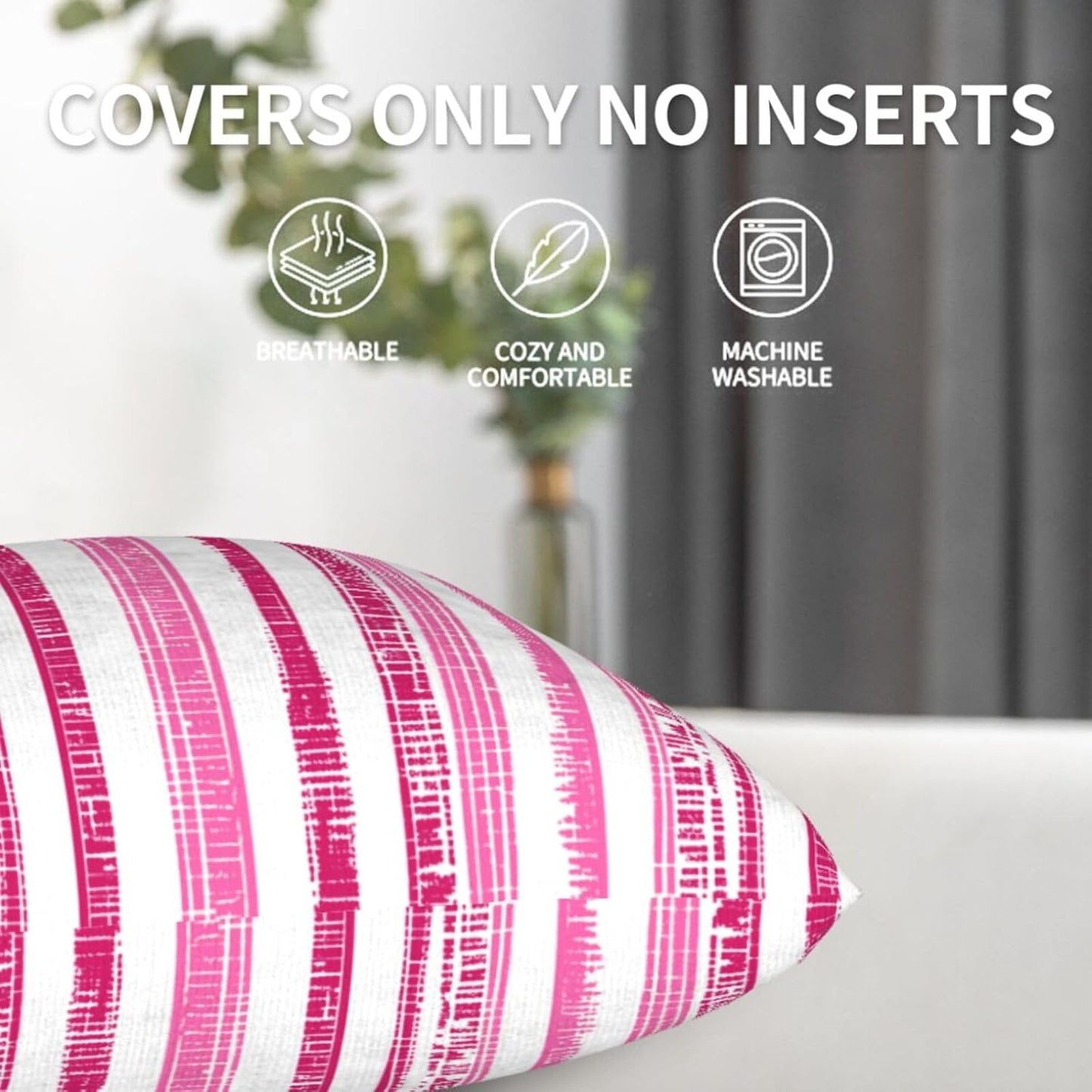 Boho Hot Pink White Striped Throw Pillow Covers Outdoor / 18 x 18 / Boho Hot Pink Striped / Set of 2