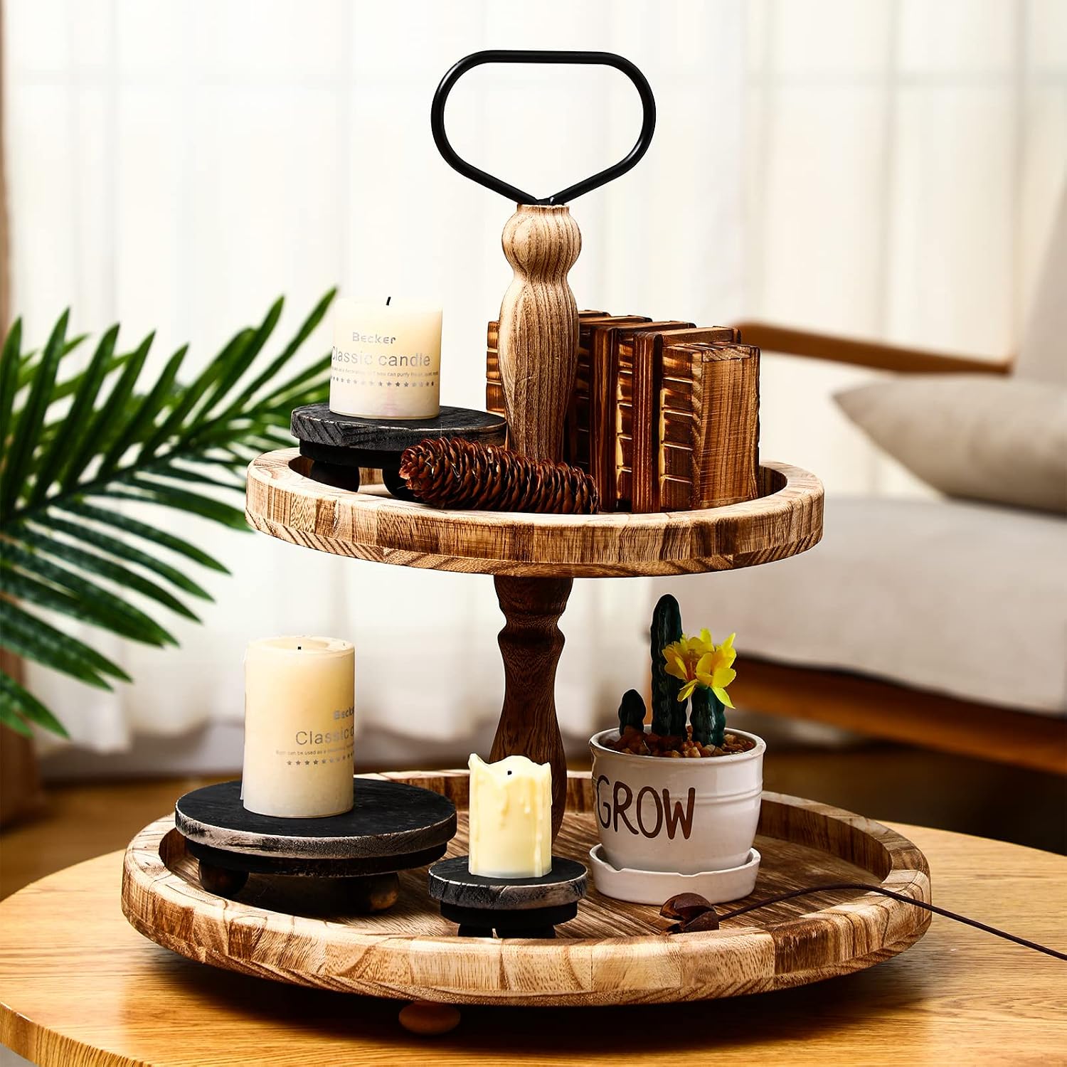 Wooden Risers for Display Wood Pedestal Stand Mini Tray / Black / 5/4/3 Inch / 3 Inch / Set of 3