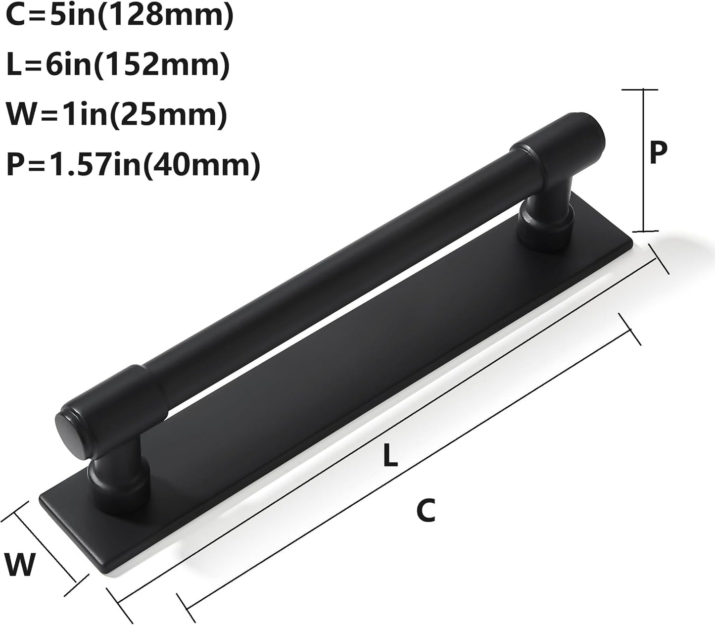 5 Pack 5 inch (128 mm) Center to Center Black Cabinet Pull Backplate with Base Plate Zinc Solid Matte Black Kitchen