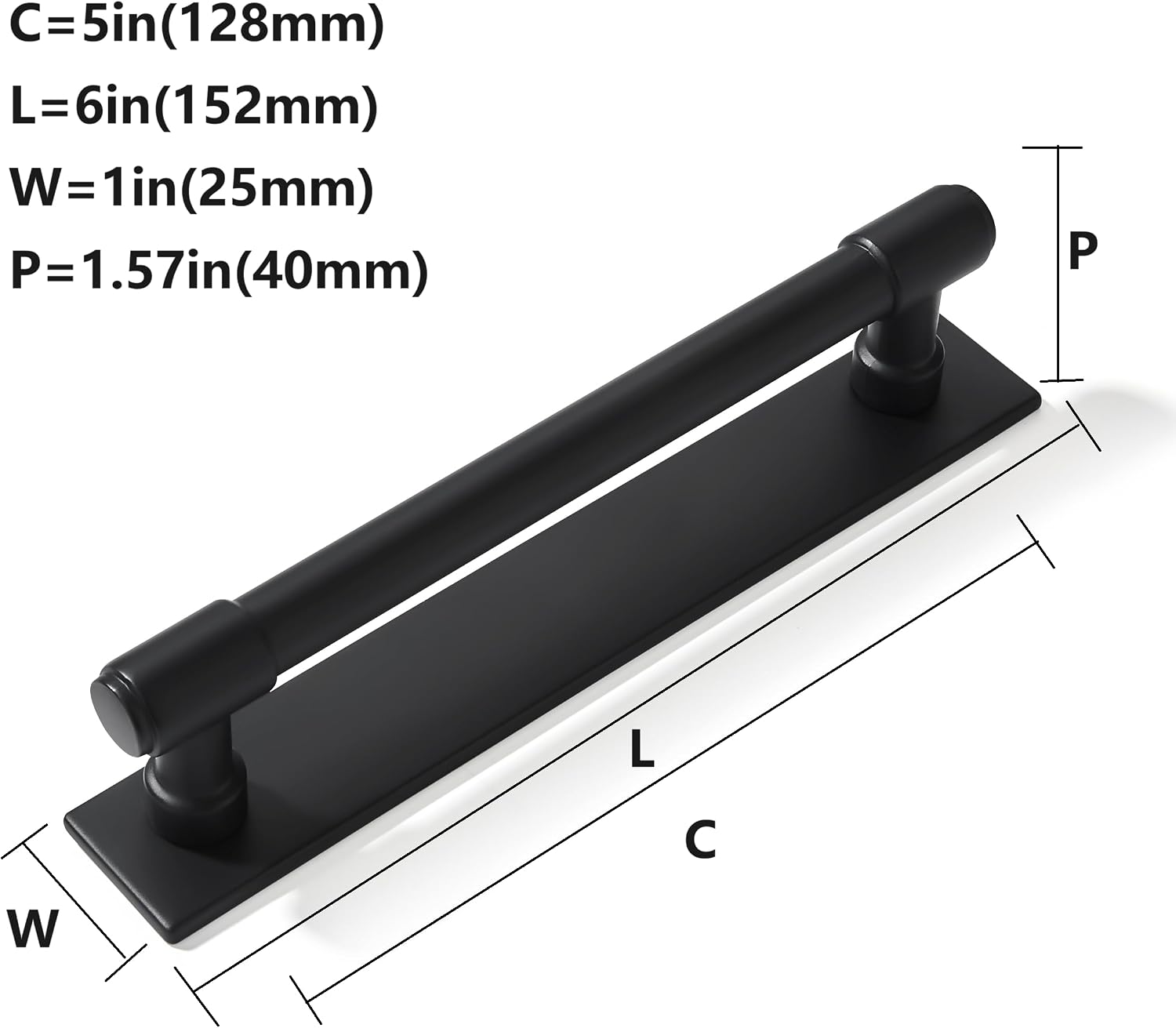 5 Pack 5 inch (128 mm) Center to Center Black Cabinet Pull Backplate with Base Plate Zinc Solid Matte Black Kitchen