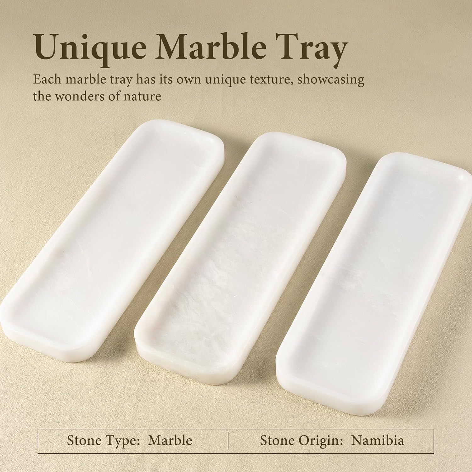 Stone Tray / Marble Tray / 12 x 4 / Namib Bianco / Natural