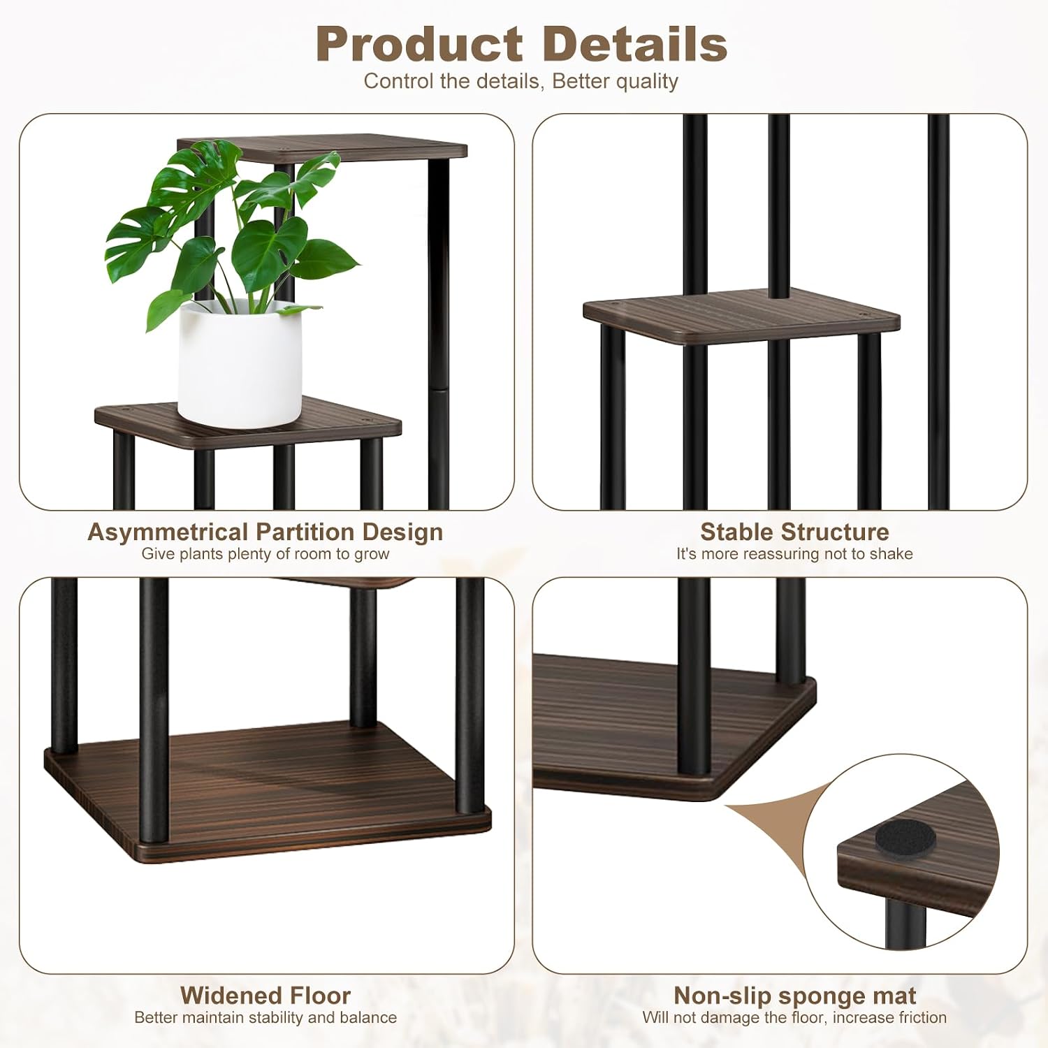 4-Tier Wooden Flower Shelf, Multi-Tier Flower Stand, Plant Stand for Indoor, Garden, Balcony, Decoration (Black Oak)