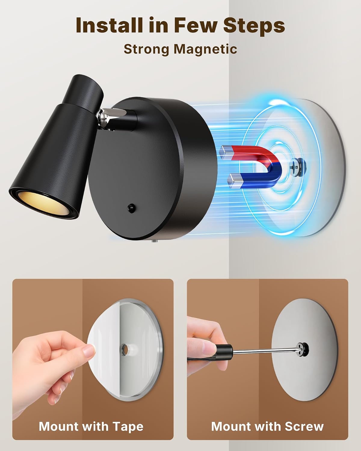 LED Spotlights Indoor, 5000mAh Rechargeable Battery Powered Picture Lights, Dimmable&Timer, 3CCT, Cordless LED Uplights