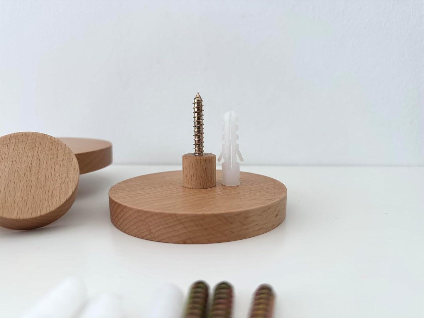 Bubble Coat Hooks Wood Round Wall Hook Wooden Wall Mounted Hangers Clothes Scarf / Beech / Set of 4