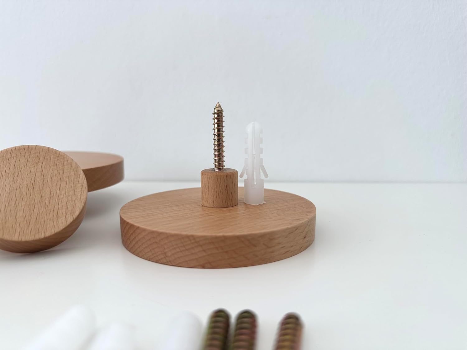 Bubble Coat Hooks Wood Round Wall Hook Wooden Wall Mounted Hangers Clothes Scarf / Beech / Set of 4