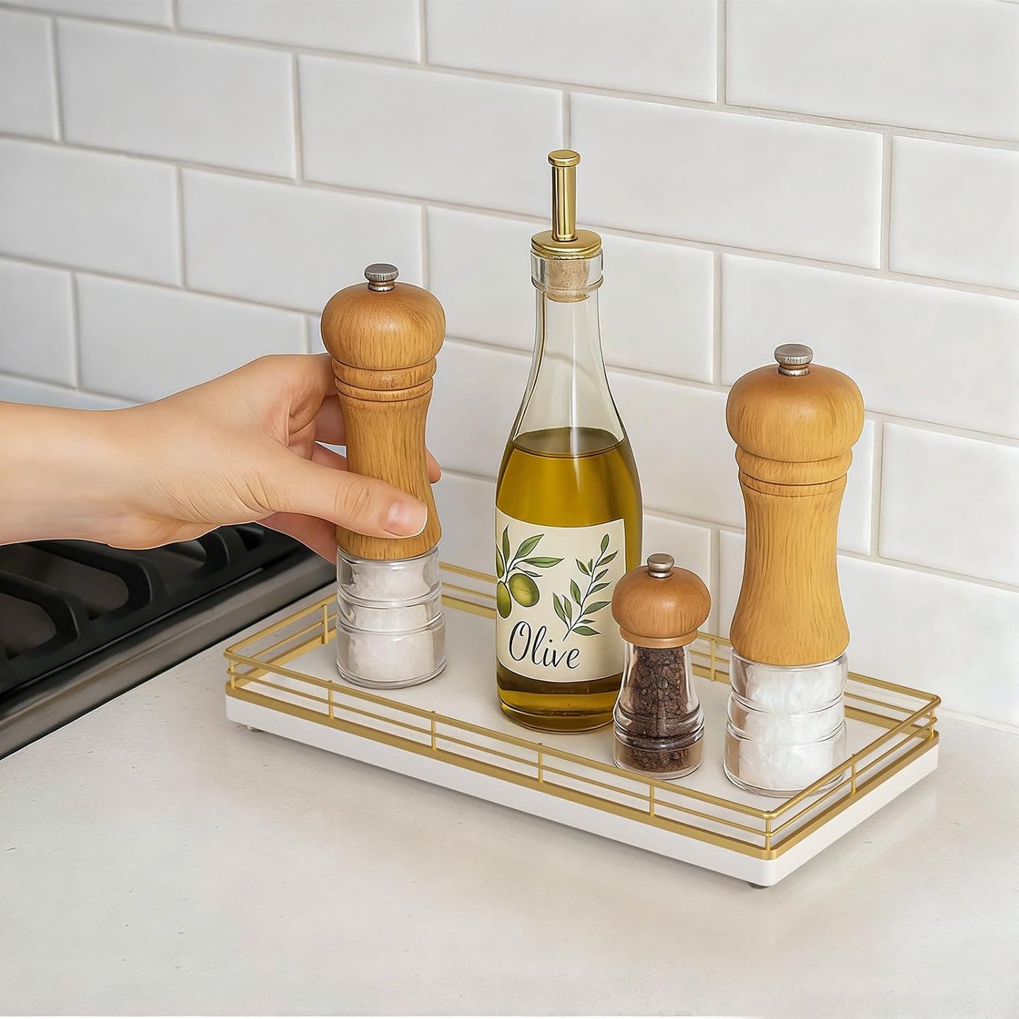 Oak Wood Toilet Tank Tray / 12 x 6 x 1.5 / Gold & White