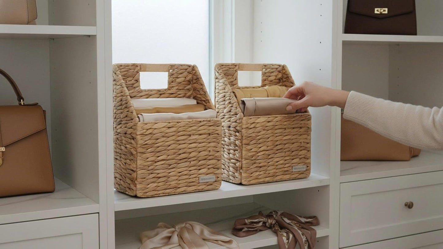 Wicker Hanging Storage Basket / Water Hyacinth - Natural / 5 Inch / Set of 2
