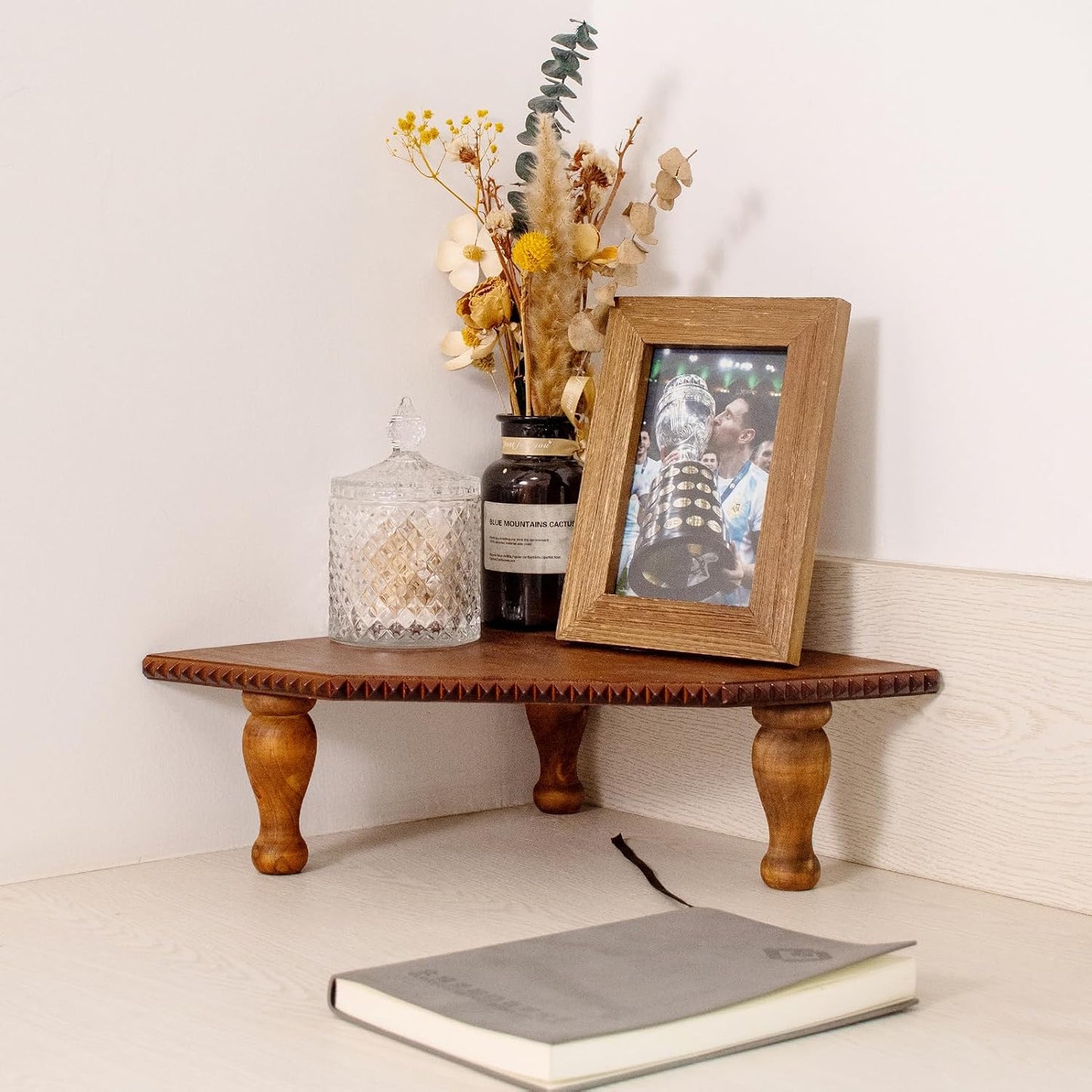 Wood Corner Counter Shelf Framehouse Decorative Tray Stand / Darkbrown