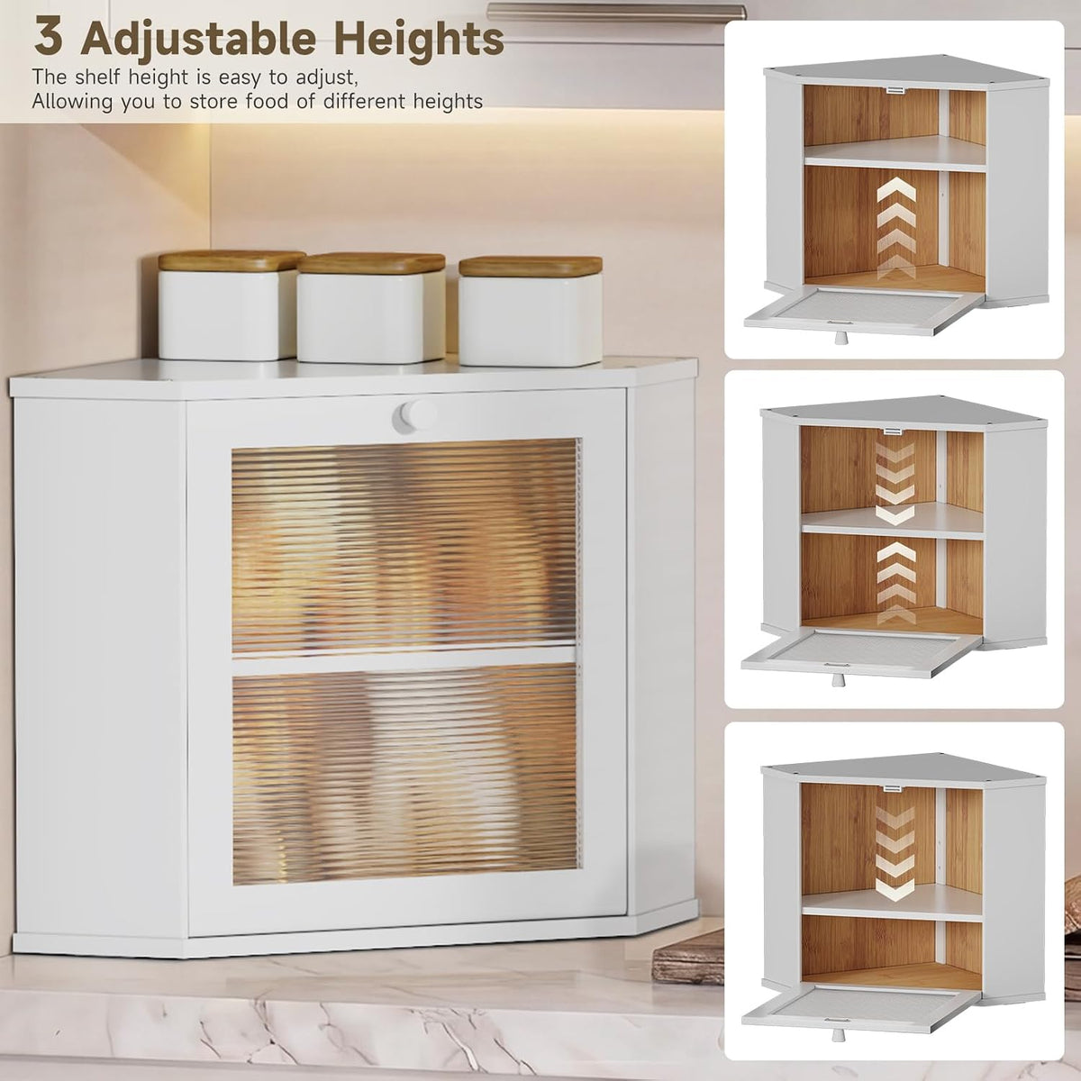 Bread Box for Kitchen Corner Countertop,Large Bread Basket (White, Large) | Double Layer Bamboo Bread Storage Container
