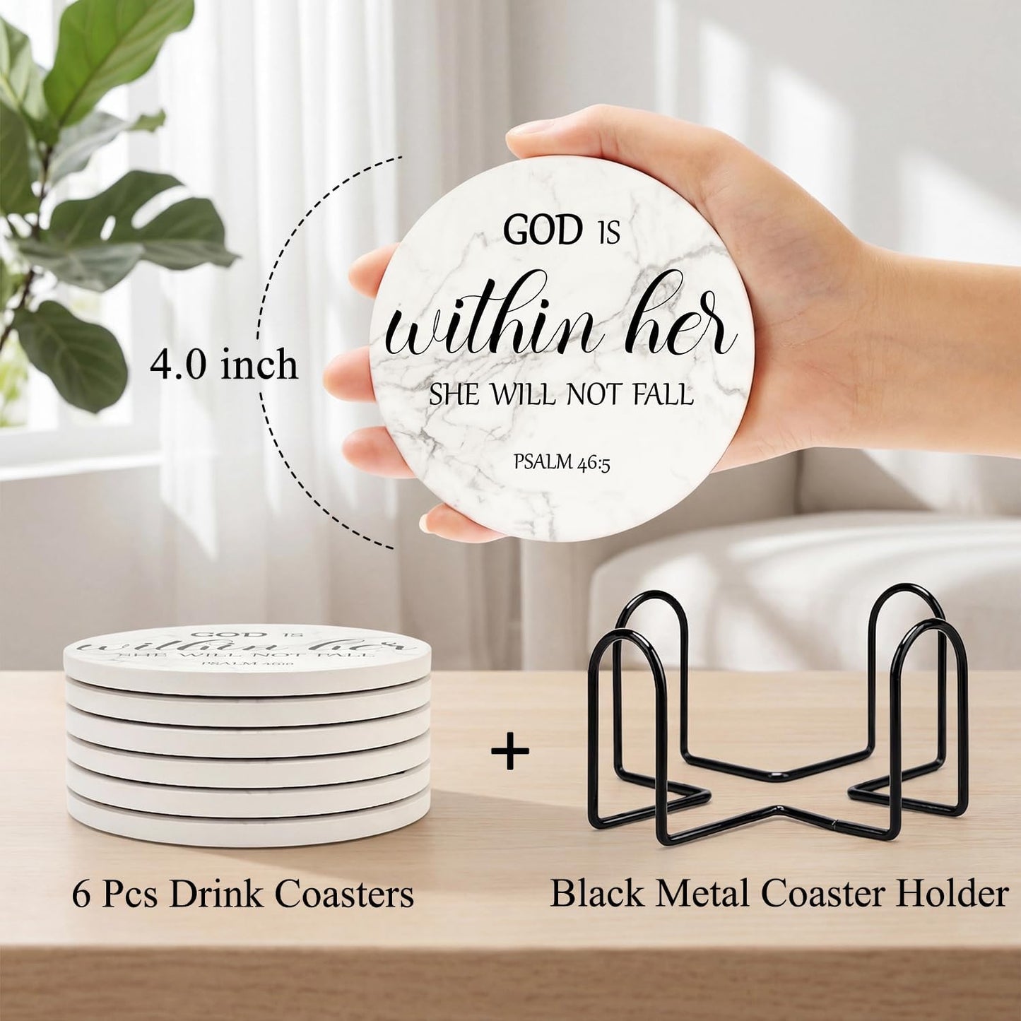 Holder Bible Verses Decorative Bar Table Cup Coasters / Christian Gift / Set of 6
