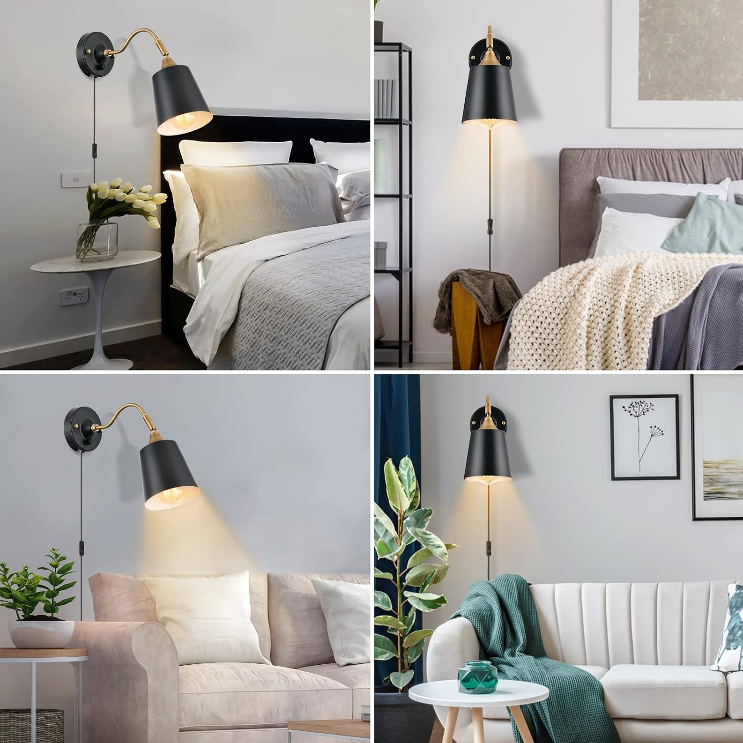 TRLIFE Wall Sconces Plug in, Dimmable Wall Lights with Plug in Cord Adjustable Lighting Angle Wall Mounted Light with
