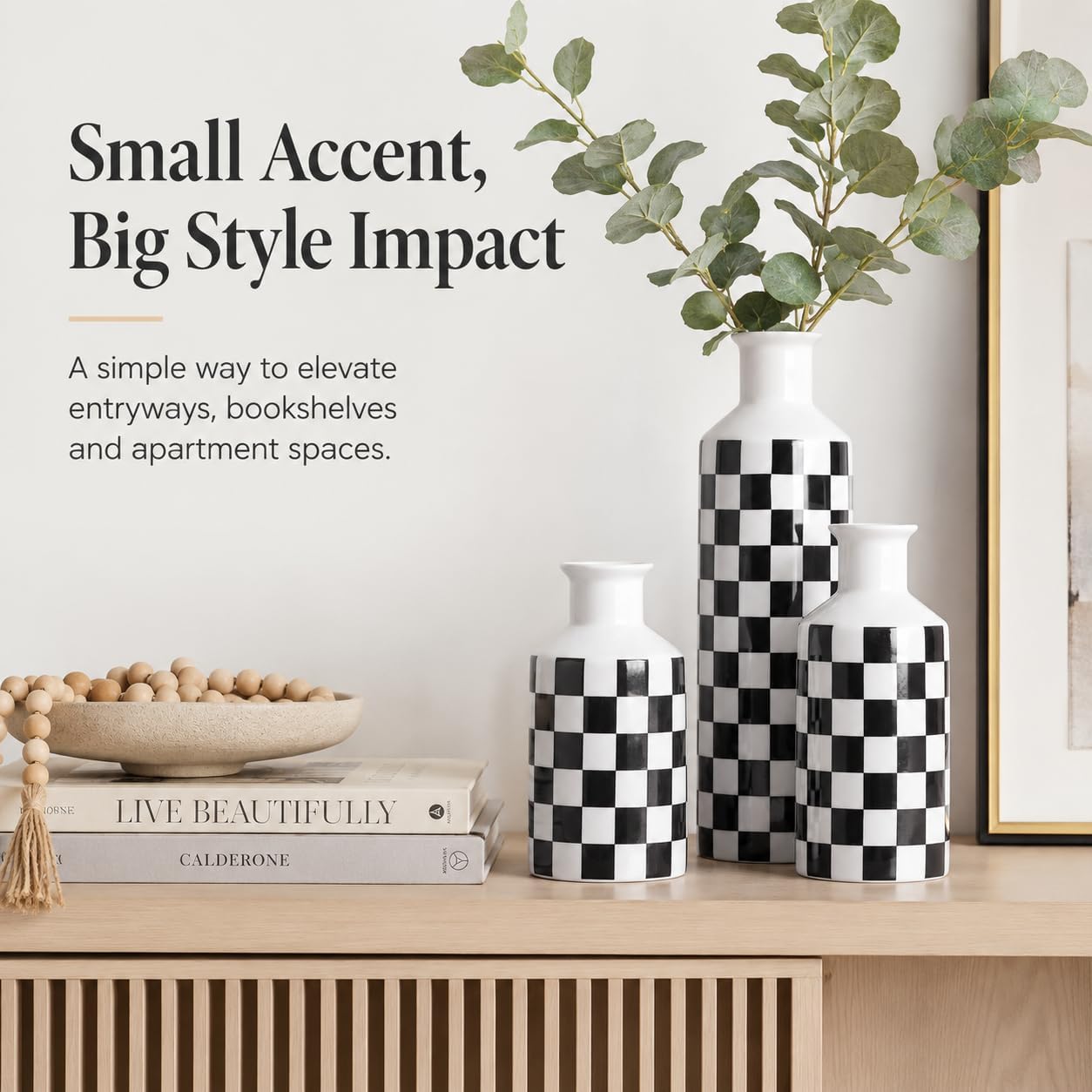 White Ceramic Vase Set 3 / Black