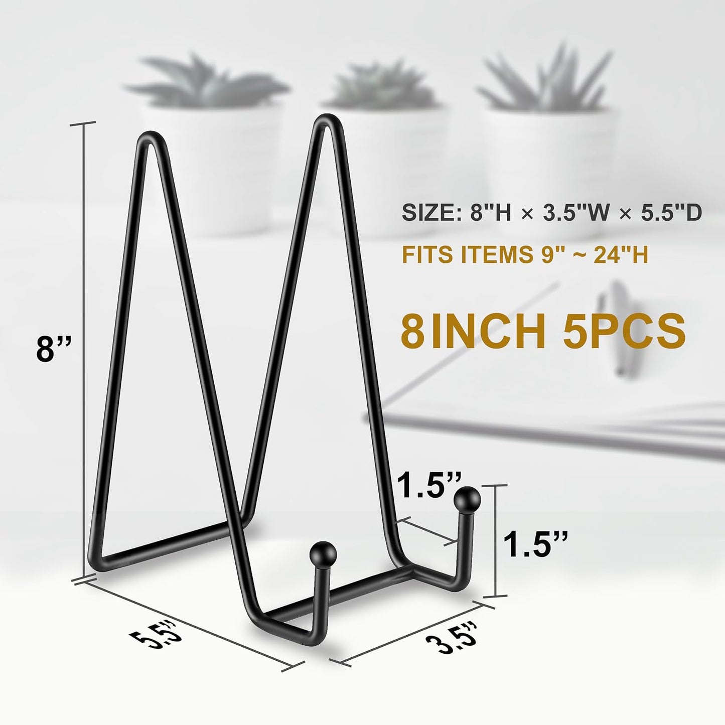 Metal Frame holder stand for Book / 8in- -black / 8 Inch / Set of 5
