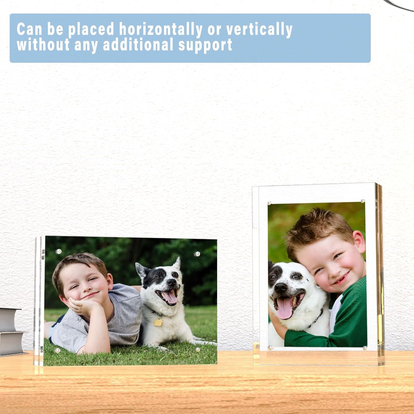 HELPLEX Acrylic Frame, 5 Pack 3.5x5 Acrylic Picture Frames, 20mm Thicker Frameless Clear Double Sided Magnetic Frame
