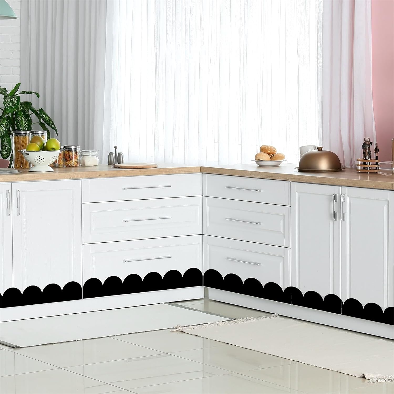 Scallop Border Decals Scalloped Trim Peel and Stick Vinyl Black Wall Stickers Edge Scallop / Black A