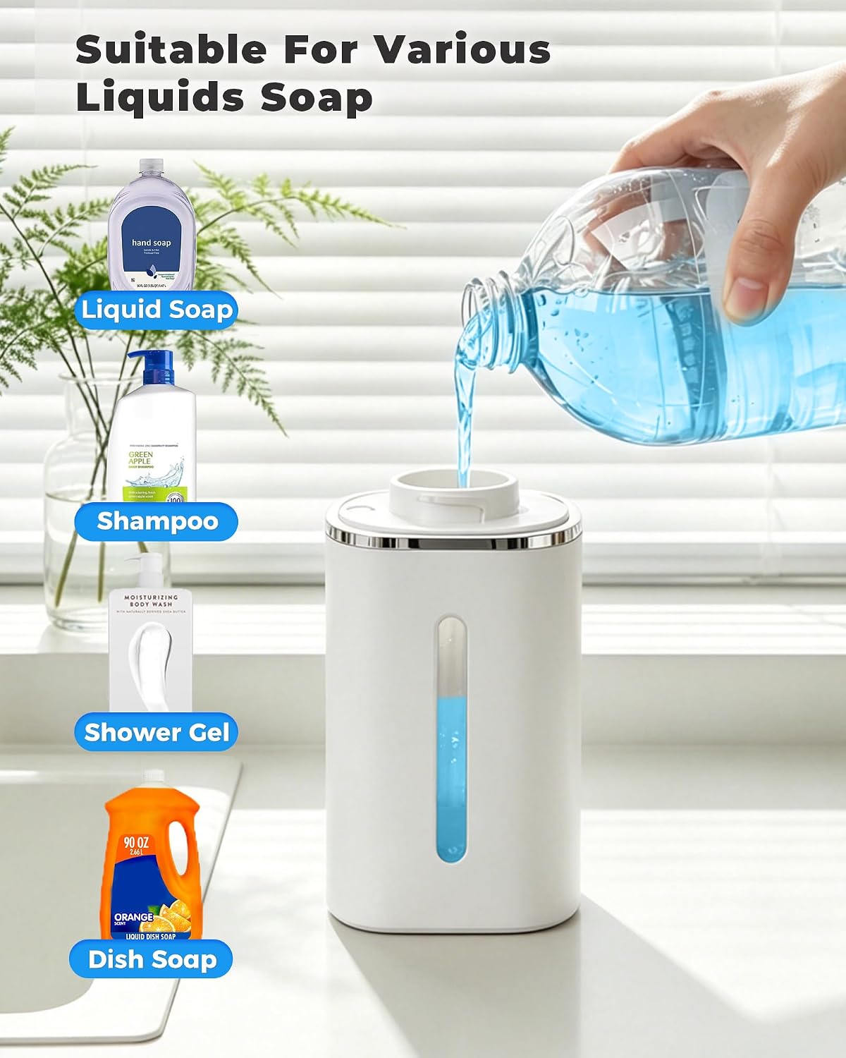 2 Pack Automatic Liquid Soap Dispenser, USB Rechargeable | , 13.5oz/400mL, 9-Adjustable Liquid Levels, IPX5 Waterproof