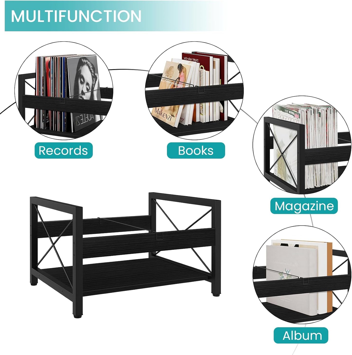 ELITEROO Vinyl Record Holder, Wooden Record Crate Fits 7” -12” Records | Vinyl Shelf Holds up to 50-100 Albums, DVDs