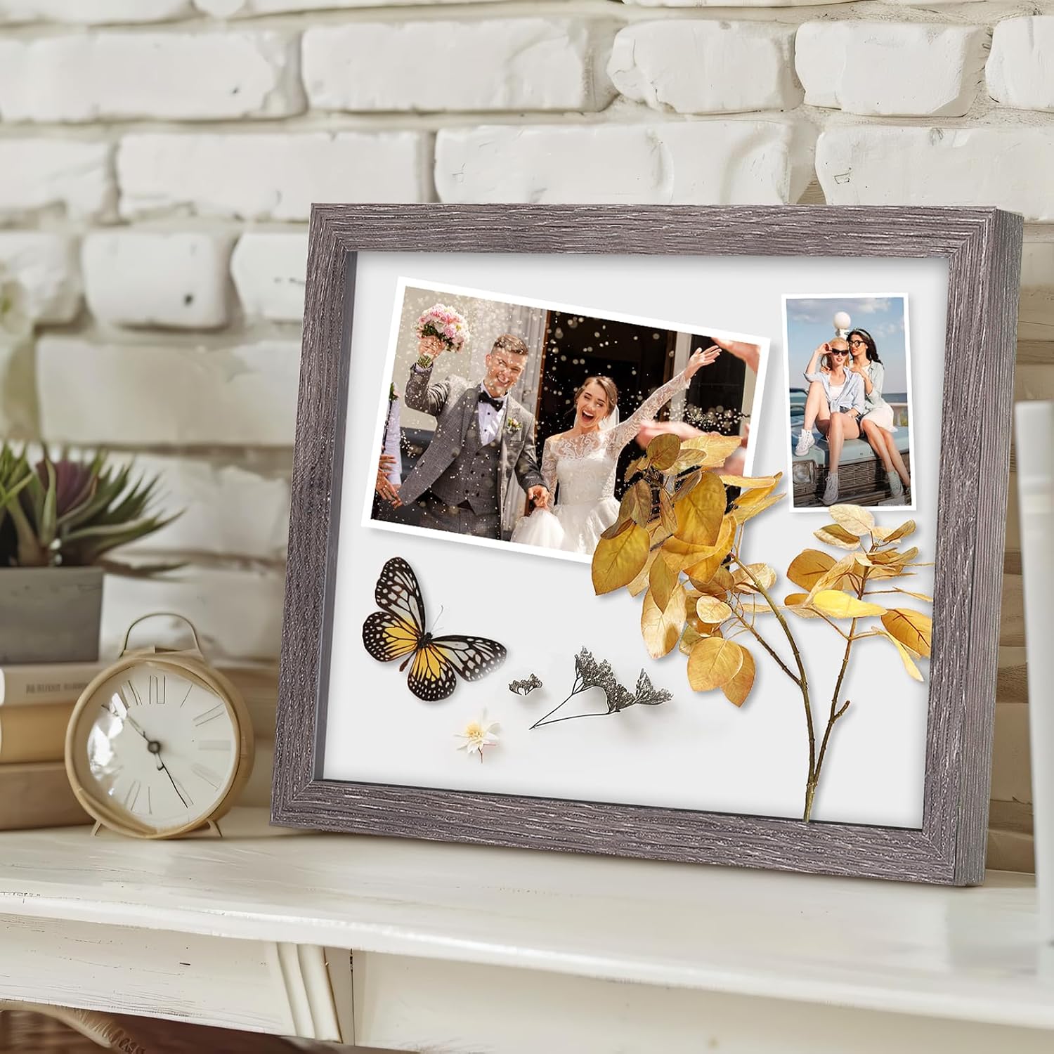 Muzilife 8x10 Shadow Box 3D Picture Frames, Glass, 3 Pack, Texture Gray | FSC-Certified MDF | With Stand | Tabletop or