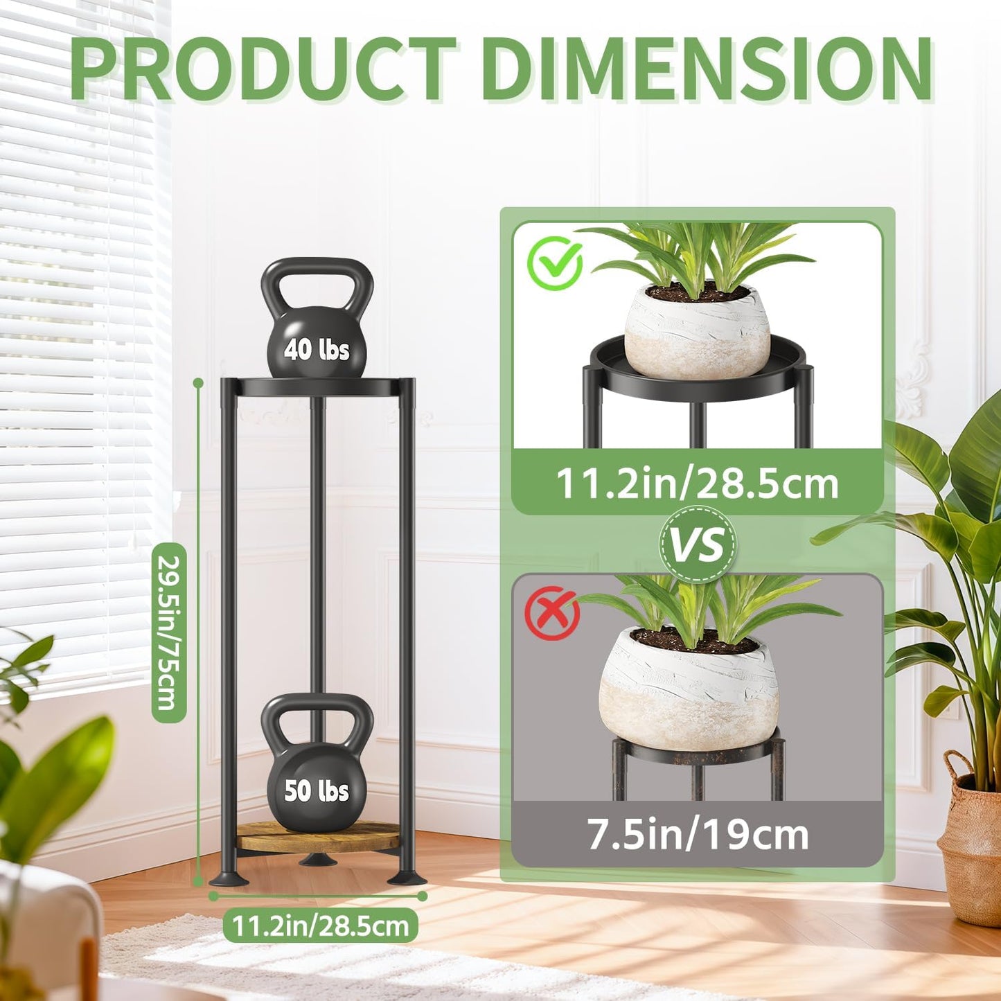 KMOTASUO 2 Tier Metal Plant Stand Tall for Indoor Outdoor Corner, Modern Black