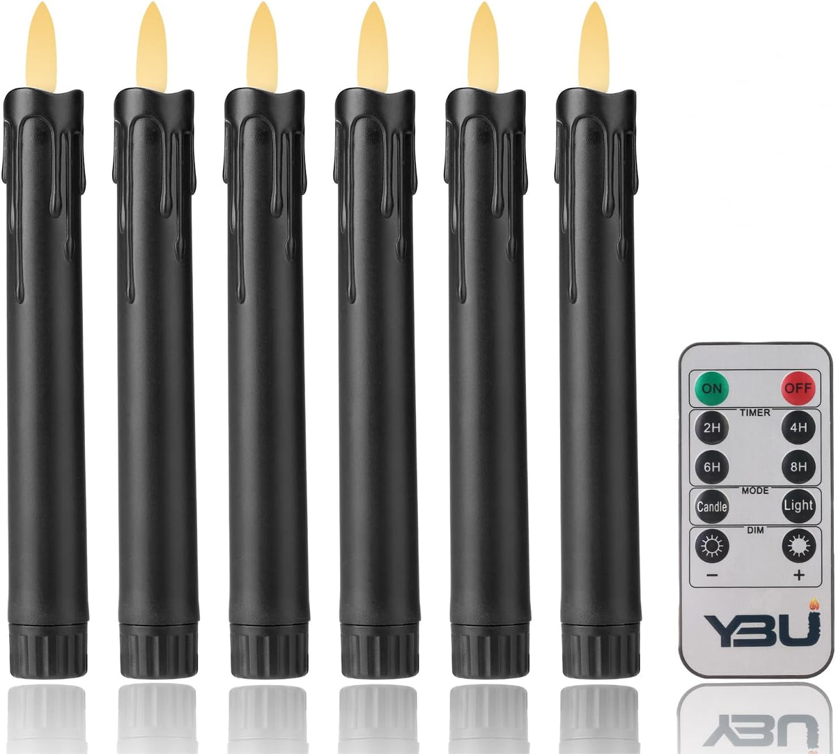 GenSwin Flameless Taper Candles with 10-Key Remote Timer, Set of 2 Red Real Wax LED Taper Candles Battery Operated, Flameless Candlesticks with 3D Wick for Halloween Christmas Decor(0.78” x 9.6”)