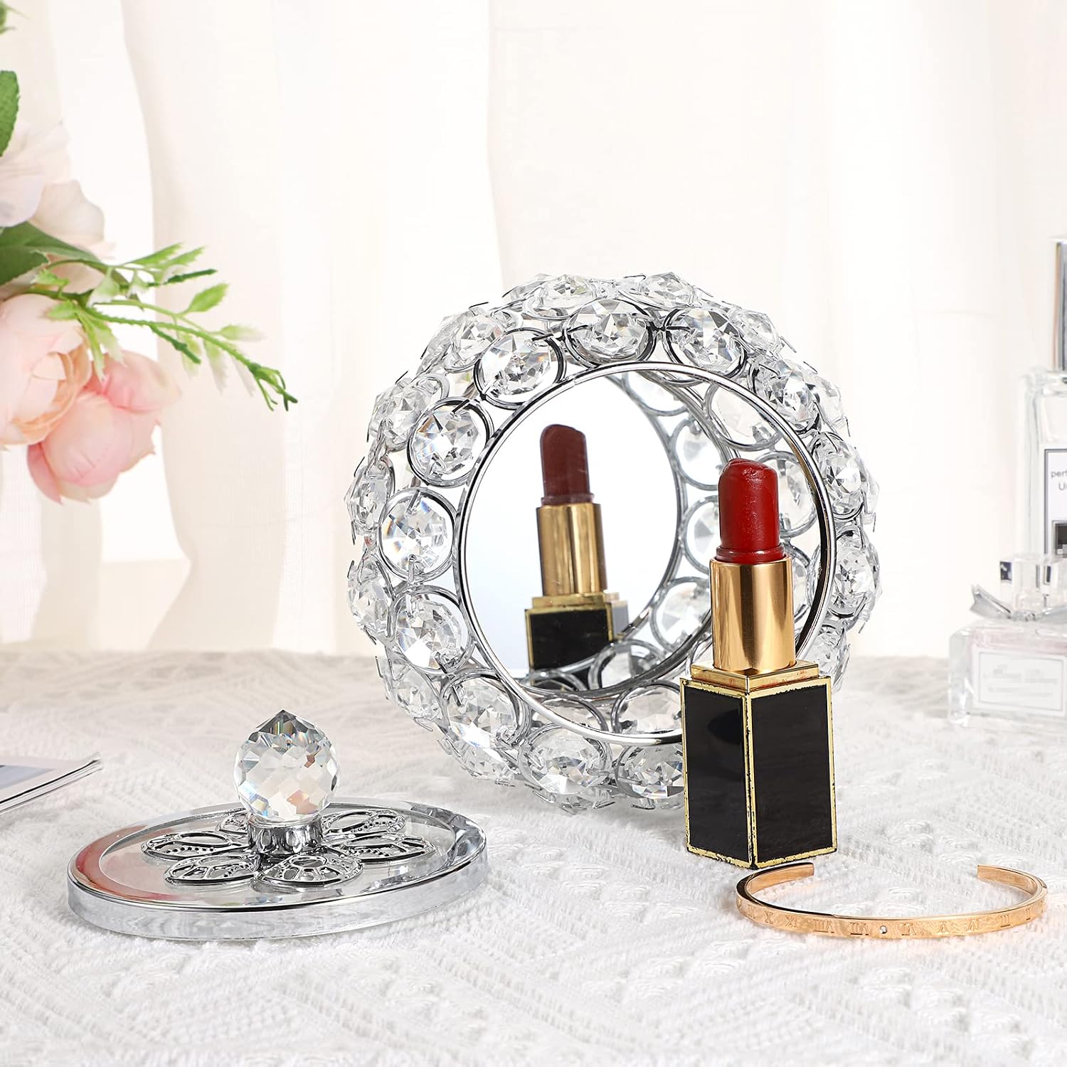 Glass Lid Trinket Organizer Mirrored Treasure Box Ring Holder Earrings Necklace / Small / Silver