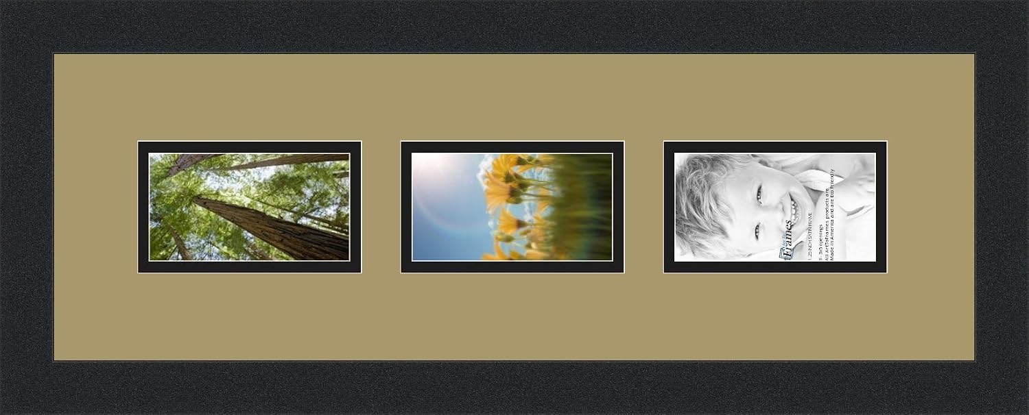 ArtToFrames Collage Photo Frame Double Mat with 3-3x5 Openings with Satin Black Frame and Scotch Mist mat.